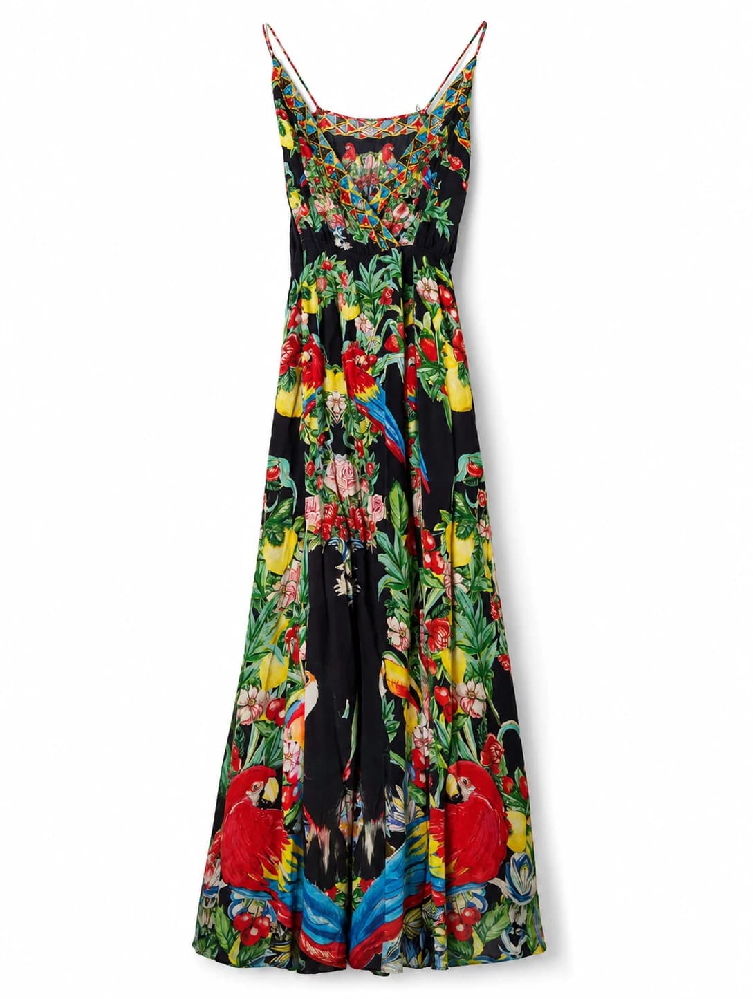 Camilla Parrot and Fruit Print Silk Maxi Dress with Crystal Embellishments — photo 1 of 10