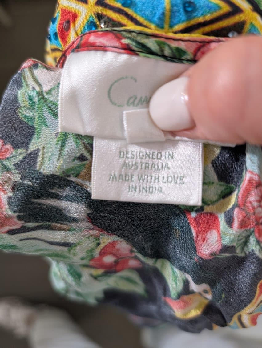 Camilla Parrot and Fruit Print Silk Maxi Dress with Crystal Embellishments — photo 3 of 10