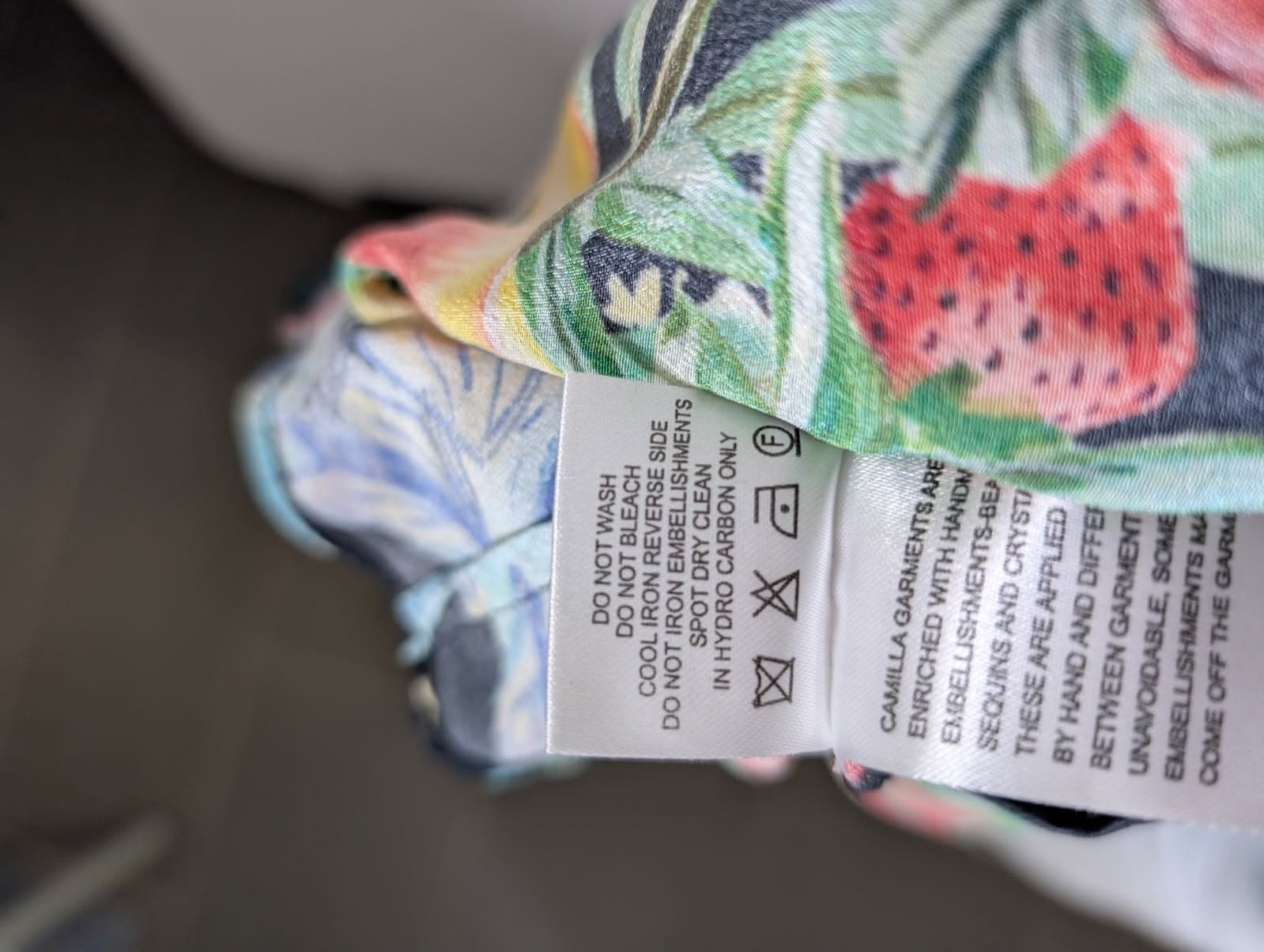 Camilla Parrot and Fruit Print Silk Maxi Dress with Crystal Embellishments — photo 8 of 10
