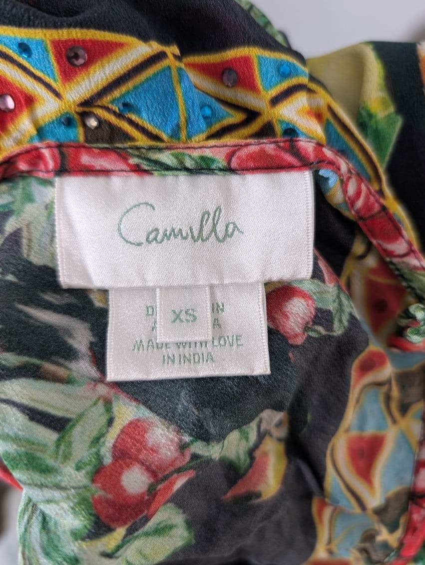 Camilla Parrot and Fruit Print Silk Maxi Dress with Crystal Embellishments — photo 10 of 10