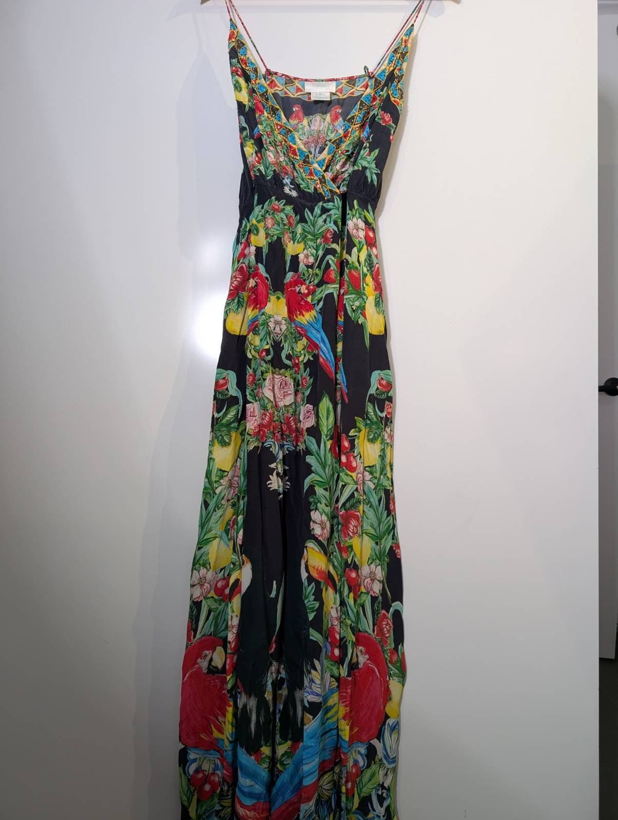 Camilla Parrot and Fruit Print Silk Maxi Dress with Crystal Embellishments — photo 2 of 10