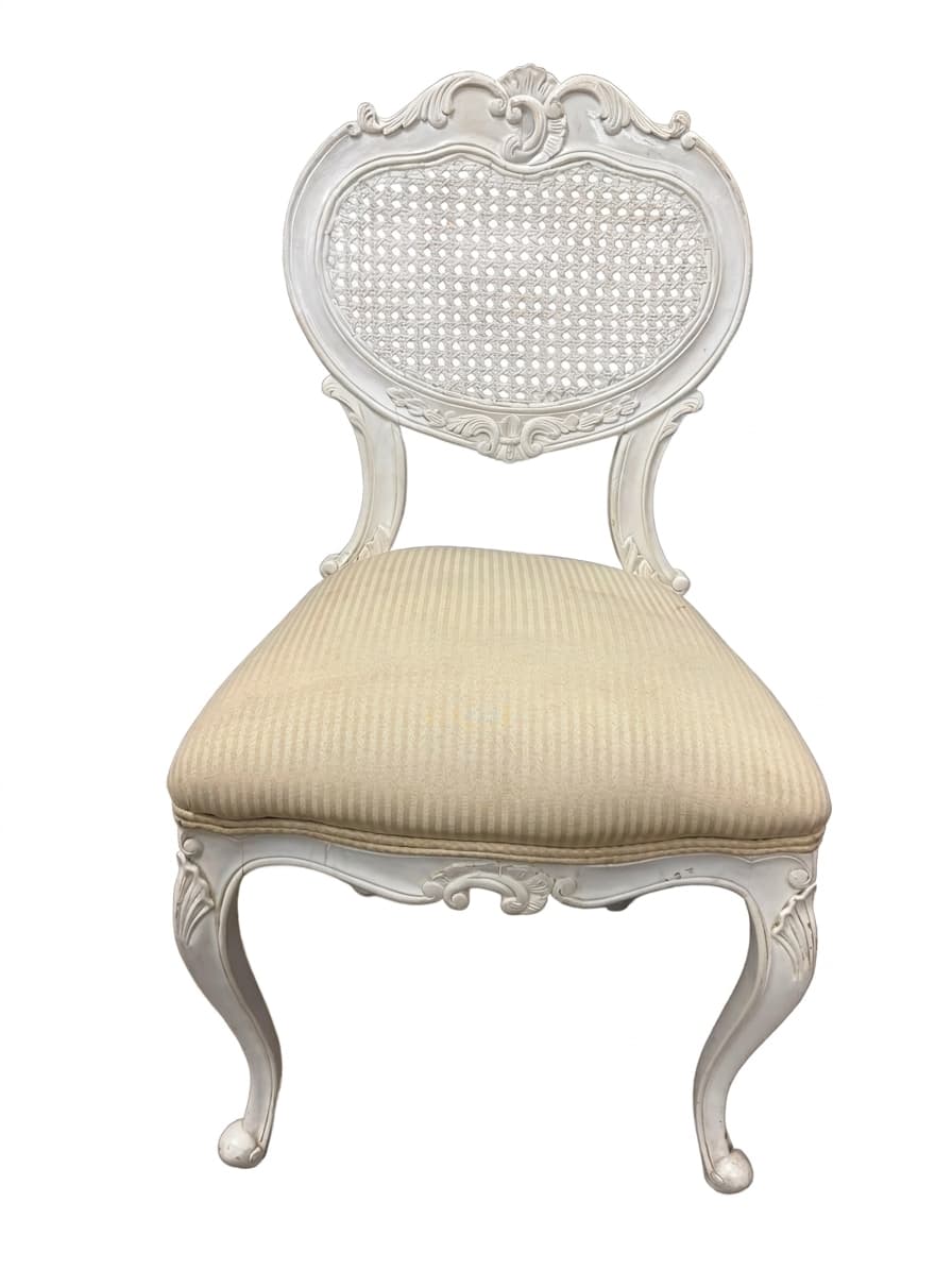 French Provincial Style Cane Back Dining Chair White Distressed — photo 1 of 3