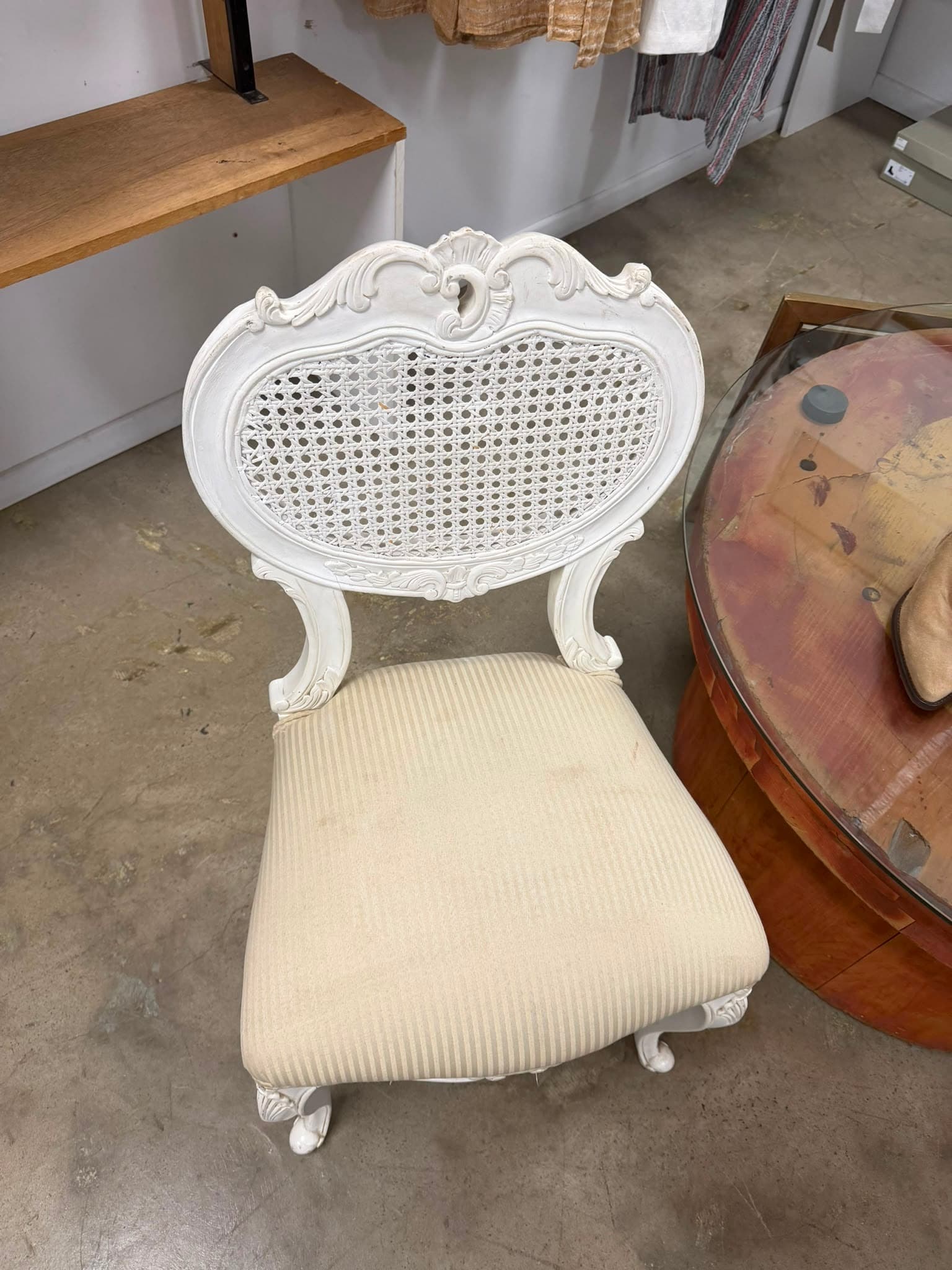 French Provincial Style Cane Back Dining Chair White Distressed — photo 2 of 3