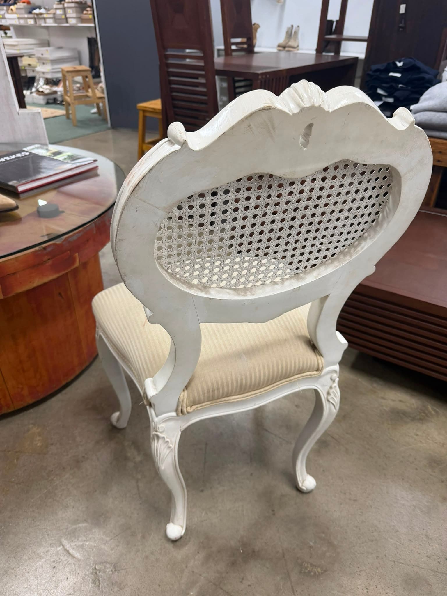 French Provincial Style Cane Back Dining Chair White Distressed — photo 3 of 3