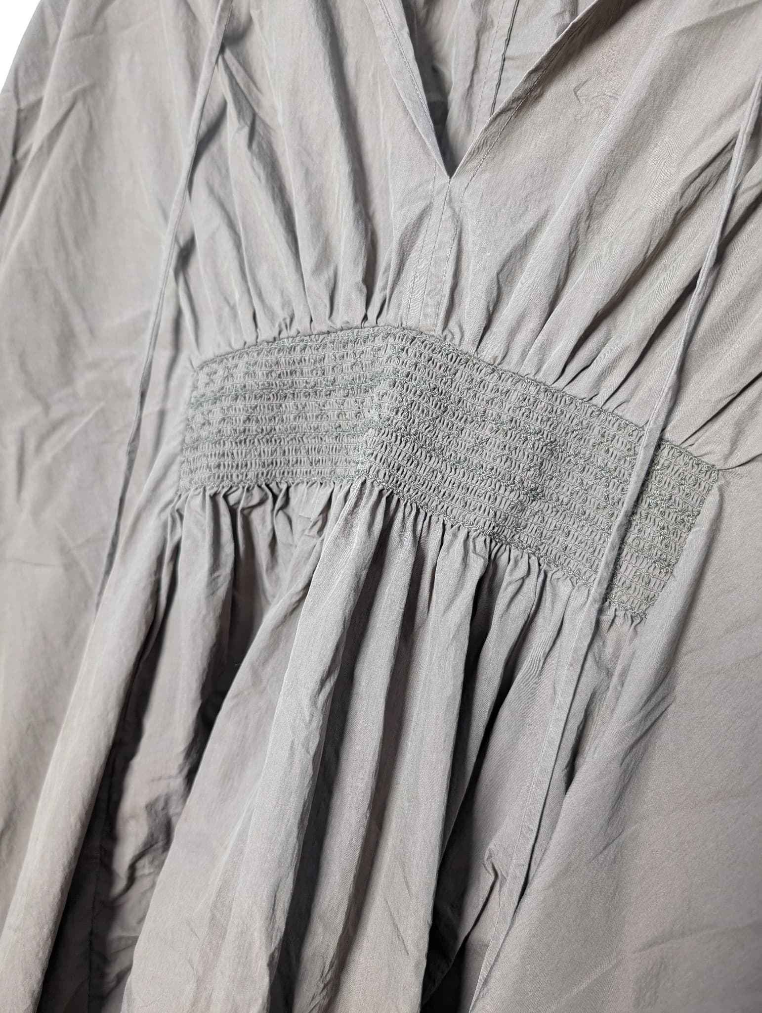 Lee Mathews Smocked V-Neck Tunic Blouse Olive Green Size 2 — photo 2 of 8