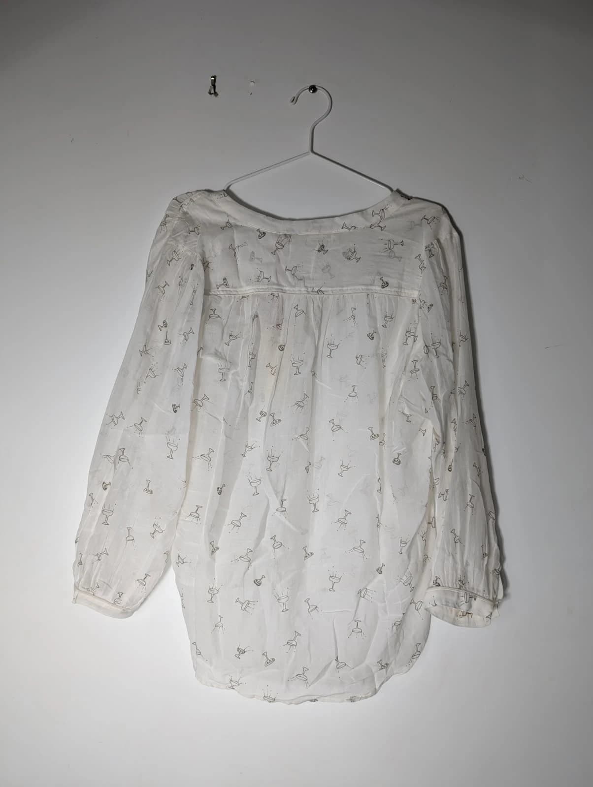 Marie Louise de Monterey White Martini Glass Print Long Sleeve Blouse — photo 5 of 9