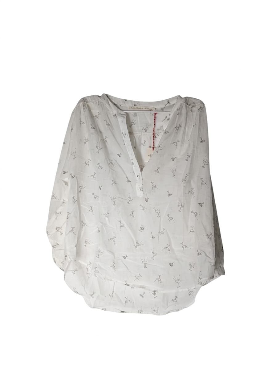 Marie Louise de Monterey White Martini Glass Print Long Sleeve Blouse — photo 1 of 9