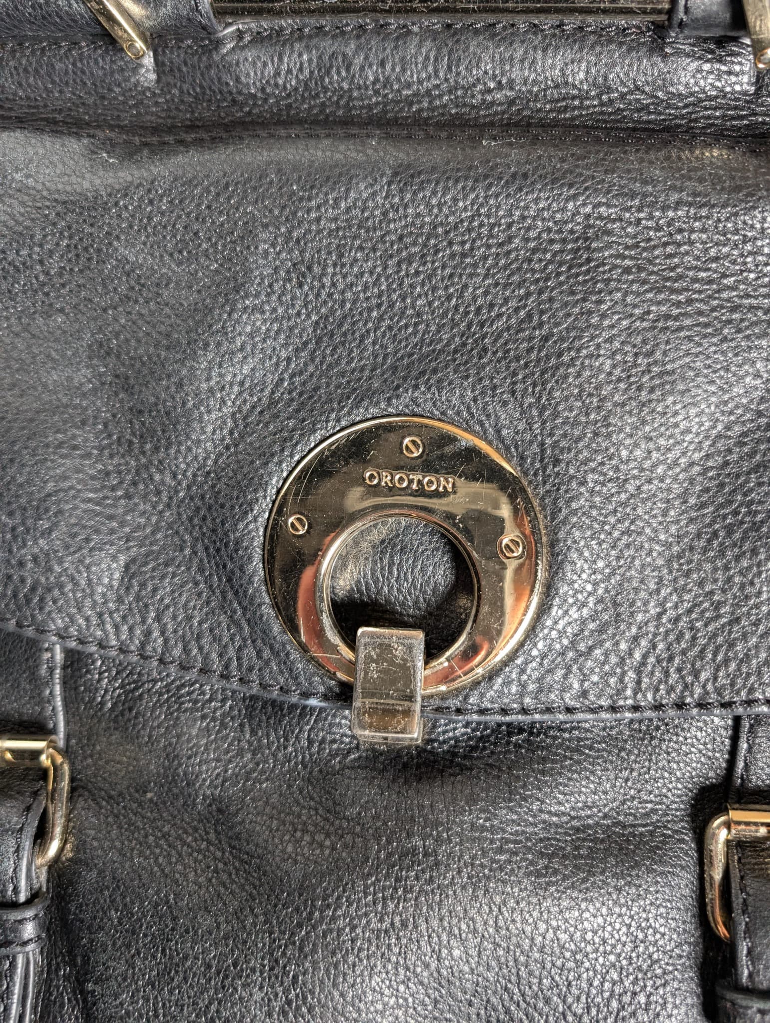 Oroton Leather Satchel Black Gold Hardware — photo 2 of 4