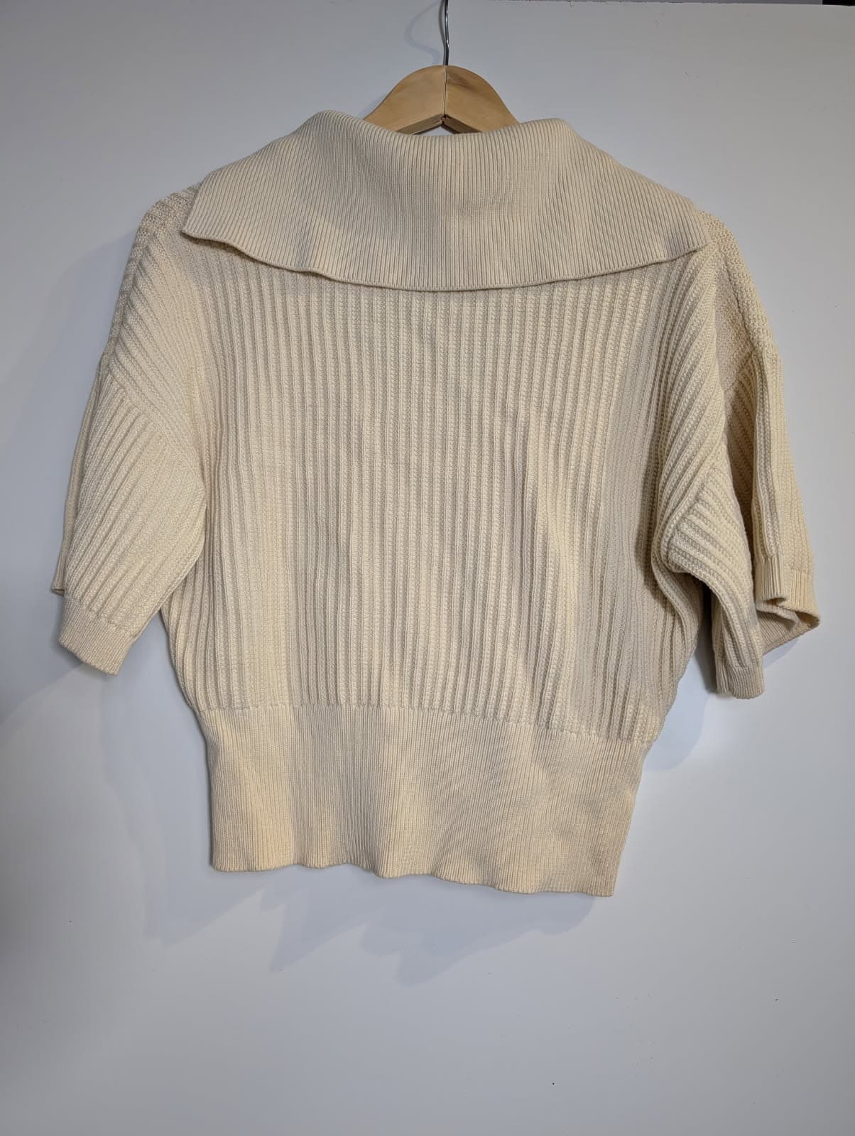 Oroton Ribbed Knit Lace-Up Polo Top Cream Women's Size S — photo 2 of 8