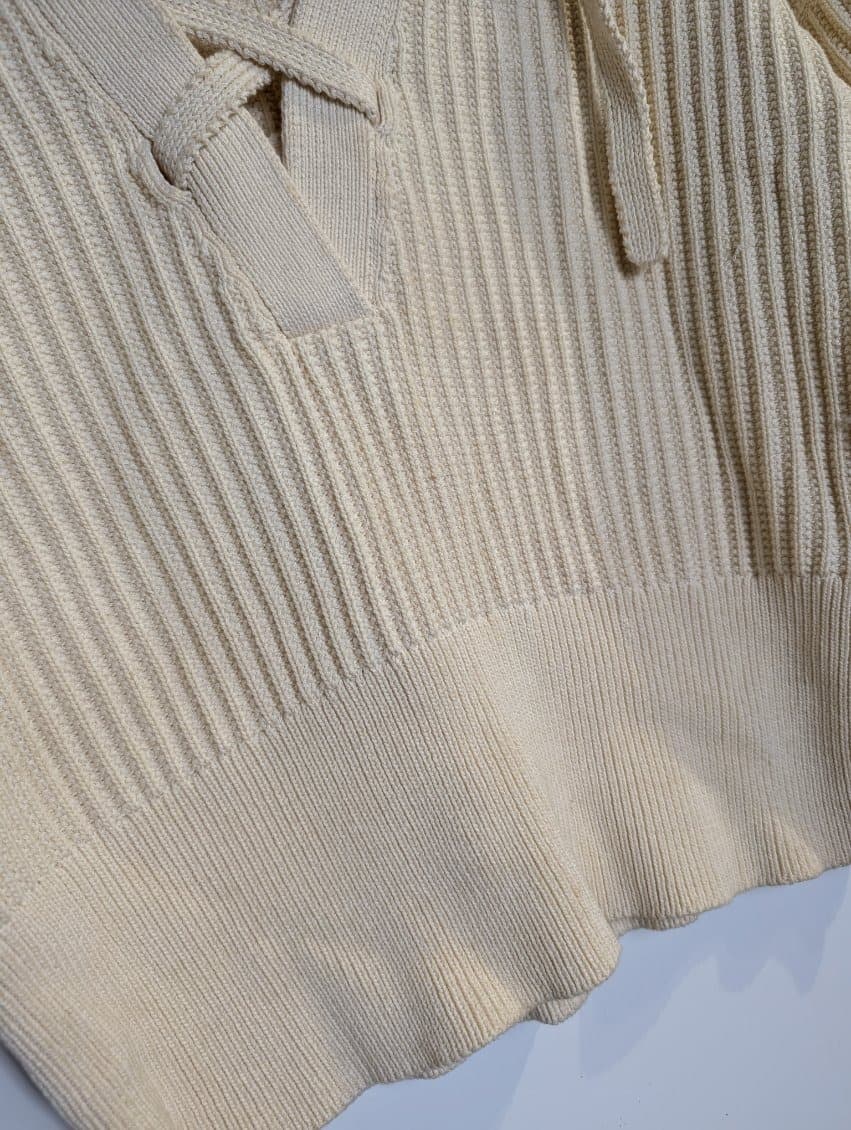 Oroton Ribbed Knit Lace-Up Polo Top Cream Women's Size S — photo 6 of 8