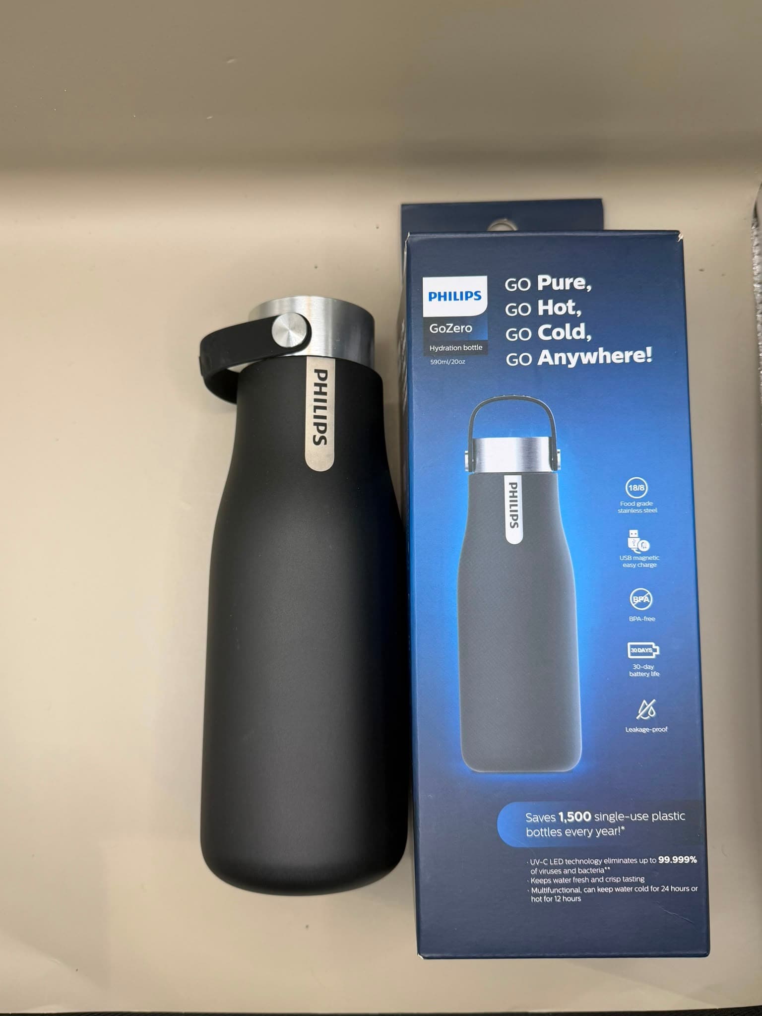 Philips GoZero Smart UV-C Water Bottle 590ml Black — photo 3 of 6