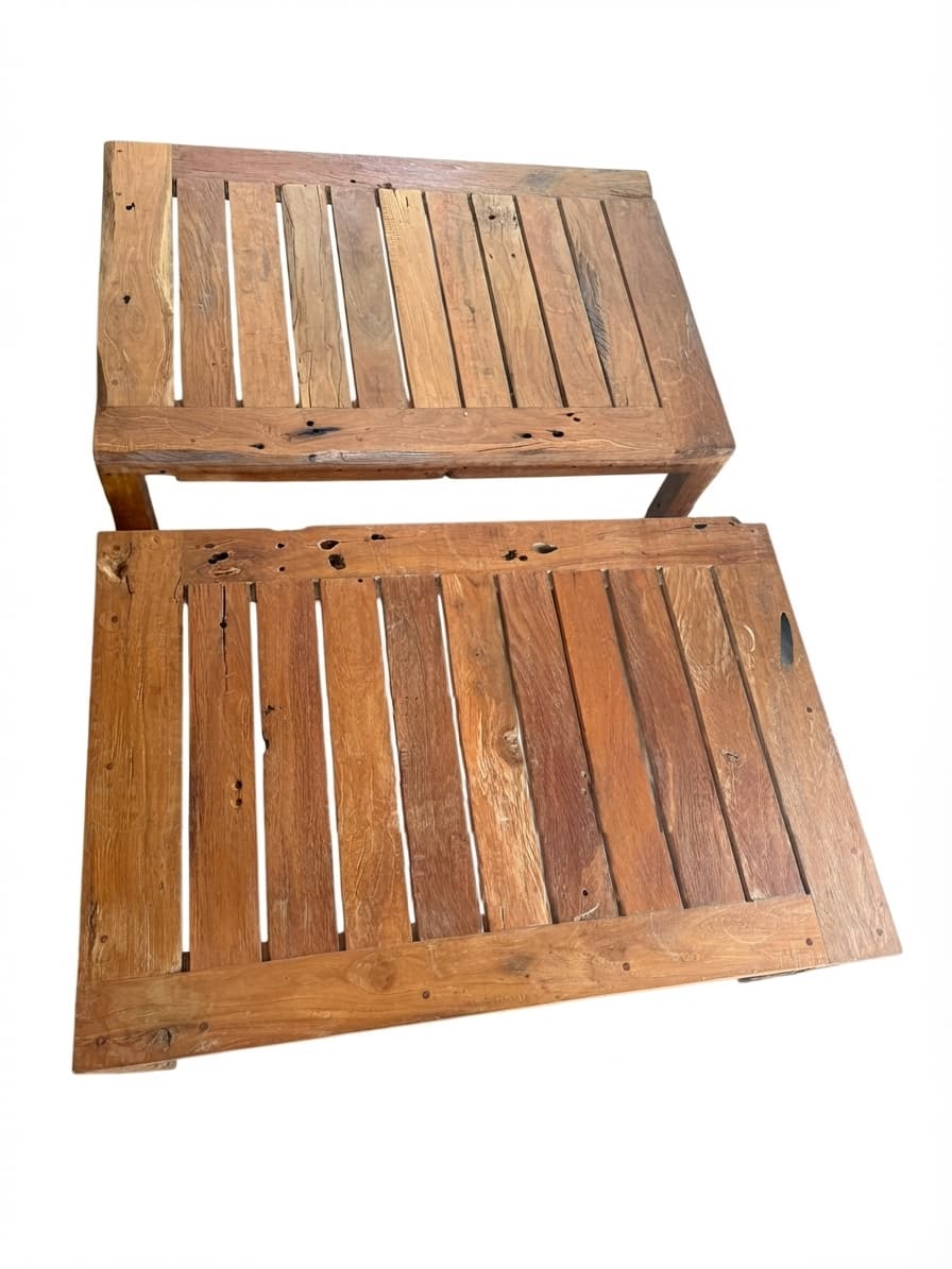 Reclaimed Teak Slat Coffee Tables Pair Rustic Solid Wood — photo 1 of 2