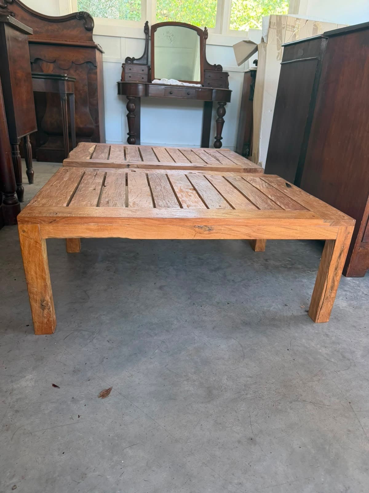 Reclaimed Teak Slat Coffee Tables Pair Rustic Solid Wood — photo 2 of 2