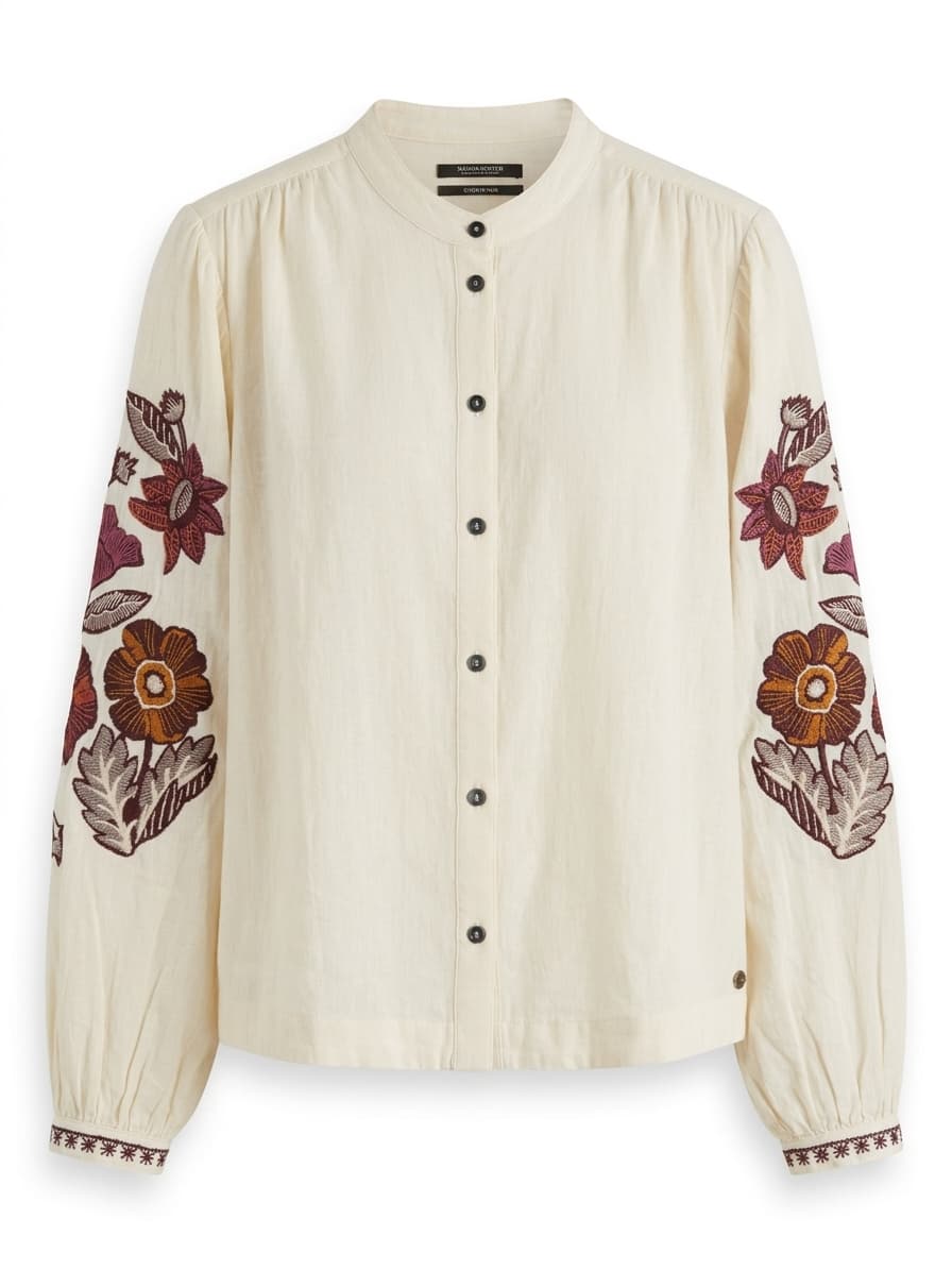 Scotch & Soda Maison Scotch Embroidered Sleeve Blouse Cream — photo 1 of 5