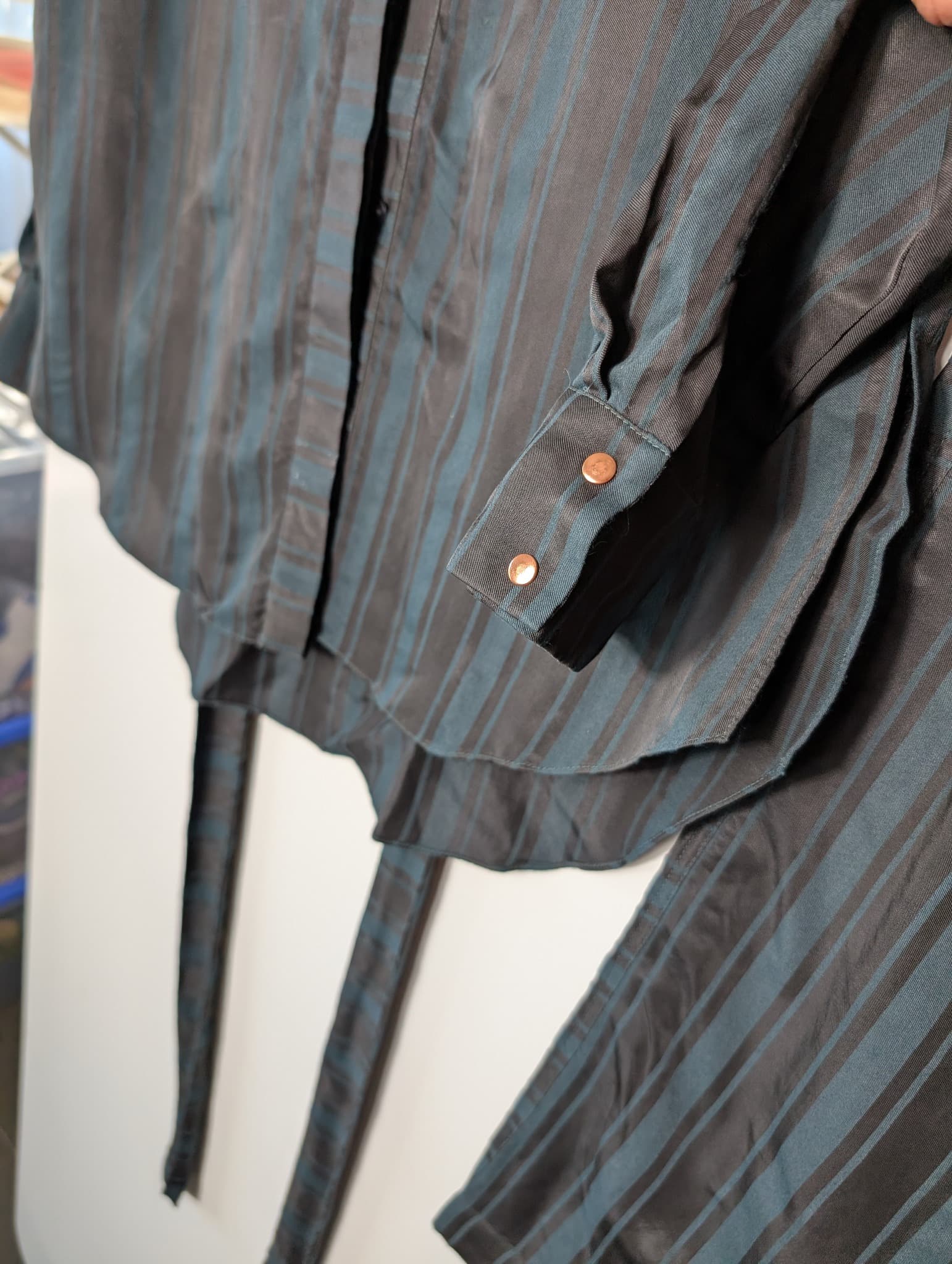 Silk Stripe Shirt and Wide Leg Trouser Set Dark Grey Size M — photo 4 of 8
