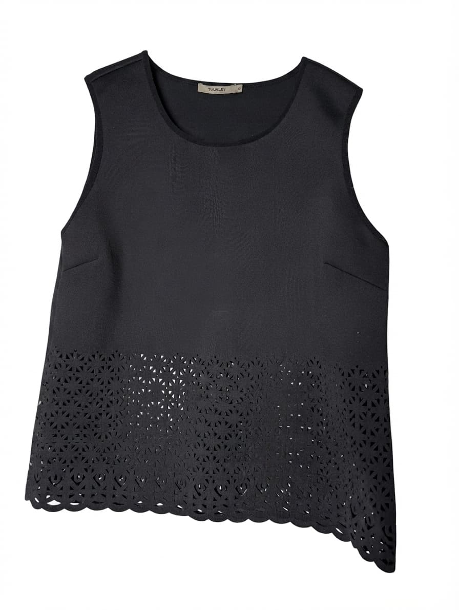 Thurley Sleeveless Top Laser Cut Scalloped Hem Black Size 12 — photo 1 of 7