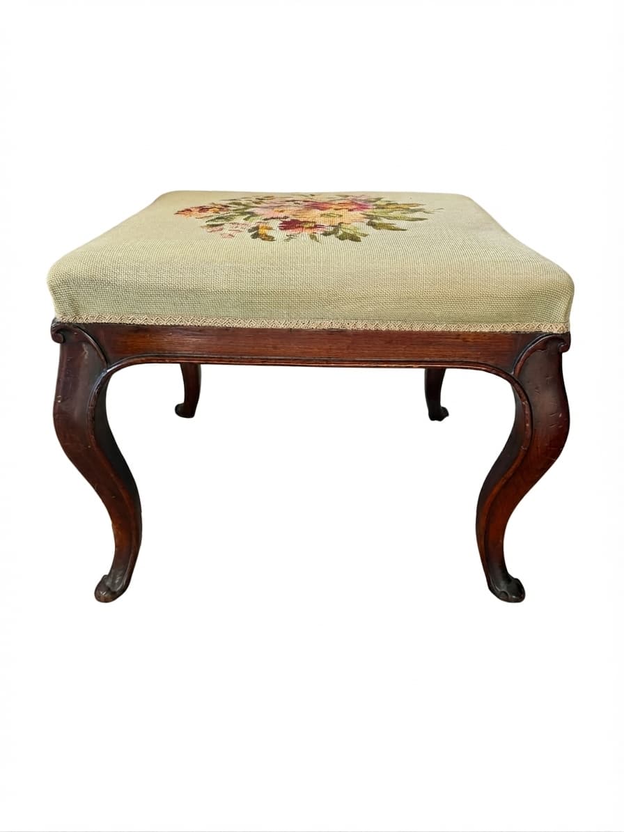 Vintage French Provincial Footstool Floral Needlepoint
