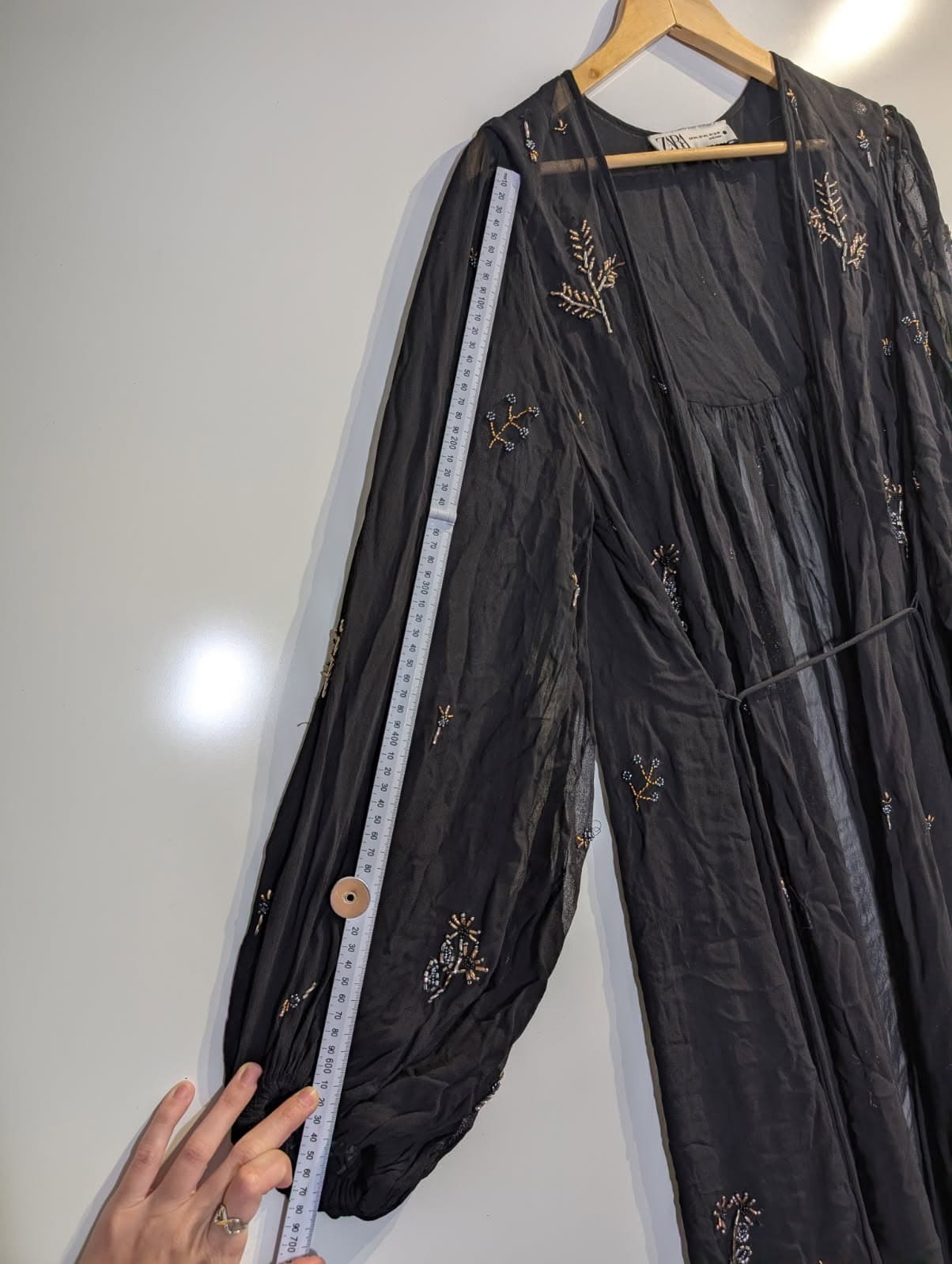 Zara Black Sheer Beaded Maxi Duster Kimono - Elegant Boho Layering Piece — photo 2 of 4