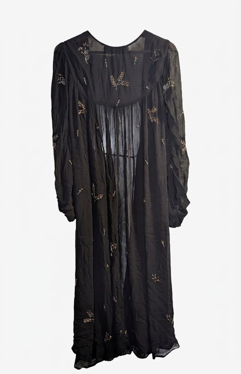 Zara Black Sheer Beaded Maxi Duster Kimono - Elegant Boho Layering Piece — photo 1 of 4