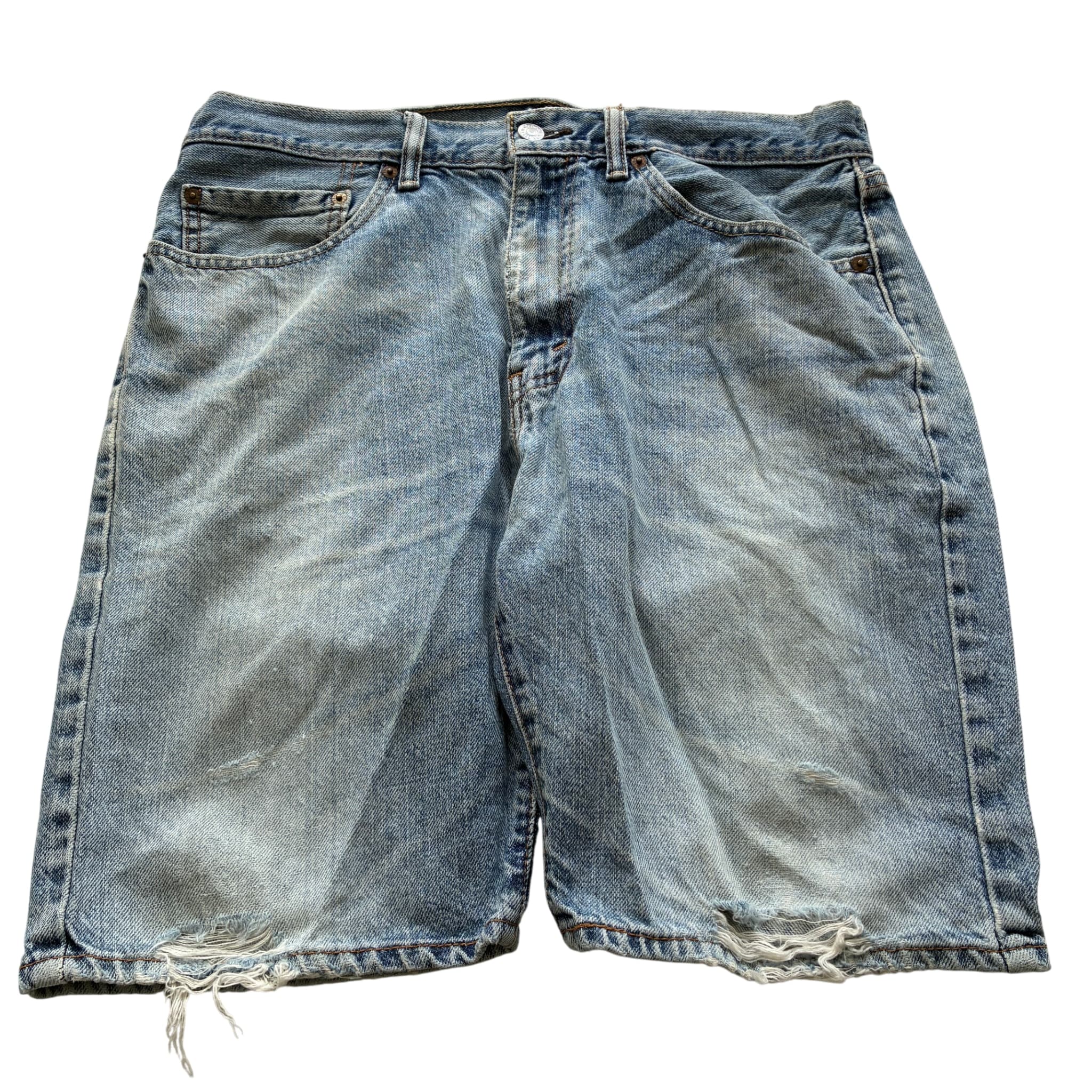 Levi Strauss & Co. Men's Distressed Denim Jean Shorts Blue Baggy Vintage 2000s Release 34