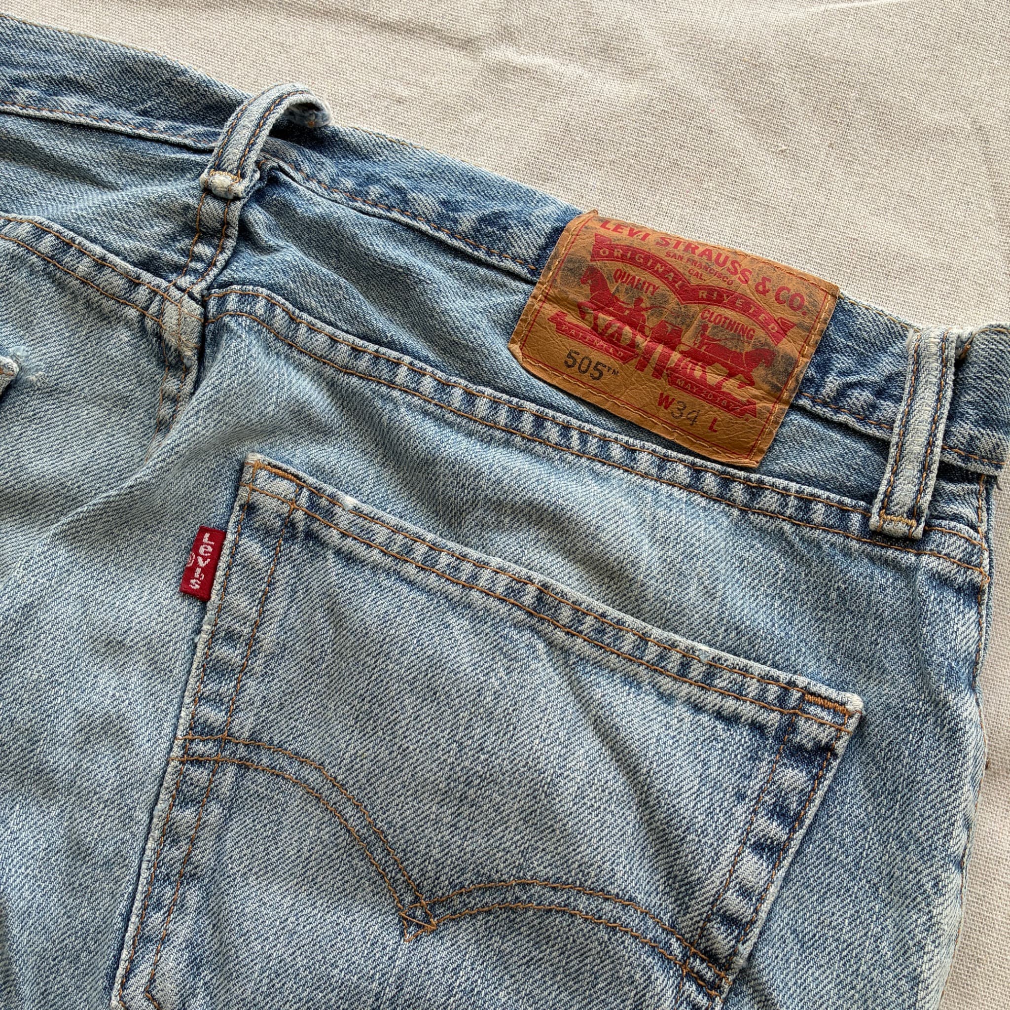 Levi Strauss & Co. Men's Distressed Denim Jean Shorts Blue Baggy Vintage 2000s Release 34 — photo 5 of 6