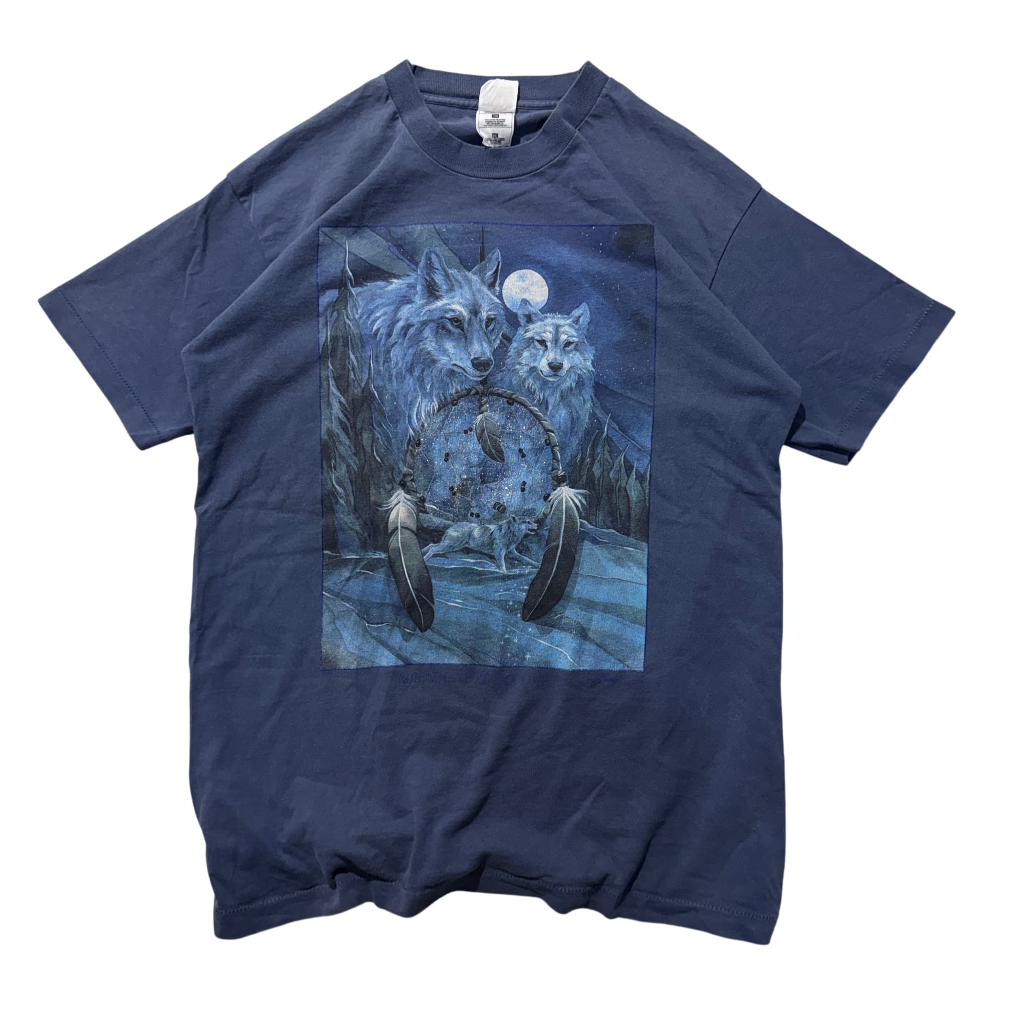 Vintage 90s Fruit Of The Loom Wolf Dreamcatcher Graphic T-Shirt Blue XL — photo 1 of 8