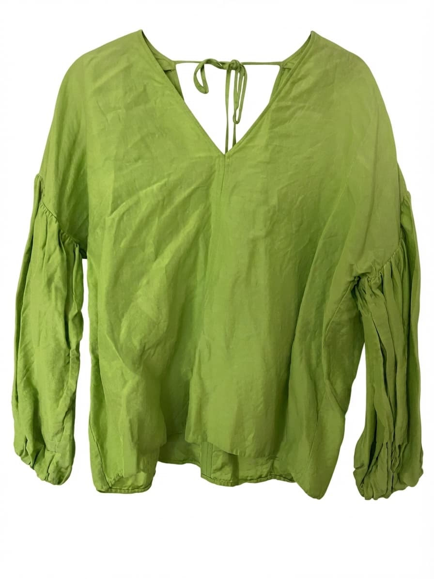 Country Road Lime Green Linen Blend V-Neck Balloon Sleeve Blouse Size 8