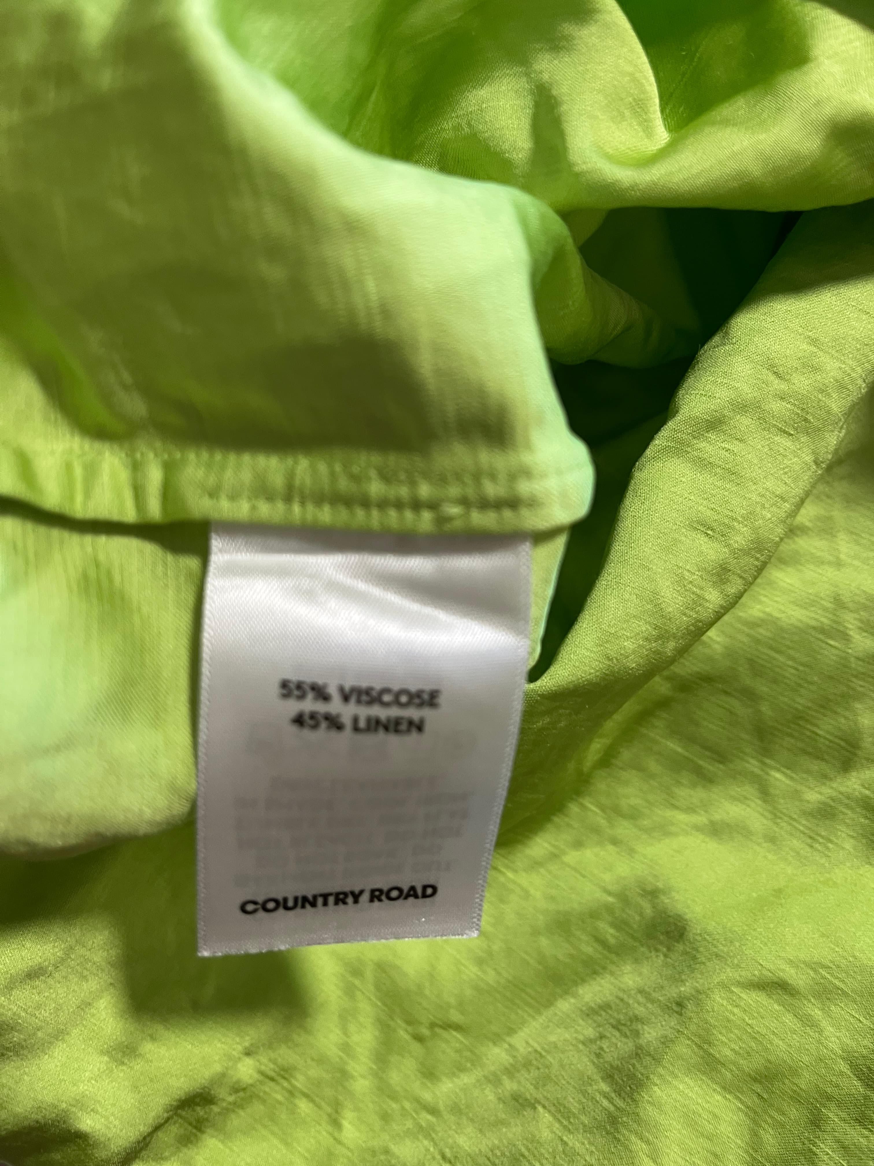 Country Road Lime Green Linen Blend V-Neck Balloon Sleeve Blouse Size 8 — photo 5 of 5
