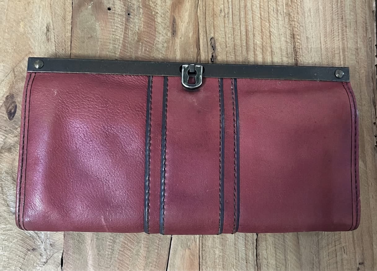 Fossil Red Leather Clutch Wallet With Metal Clasp