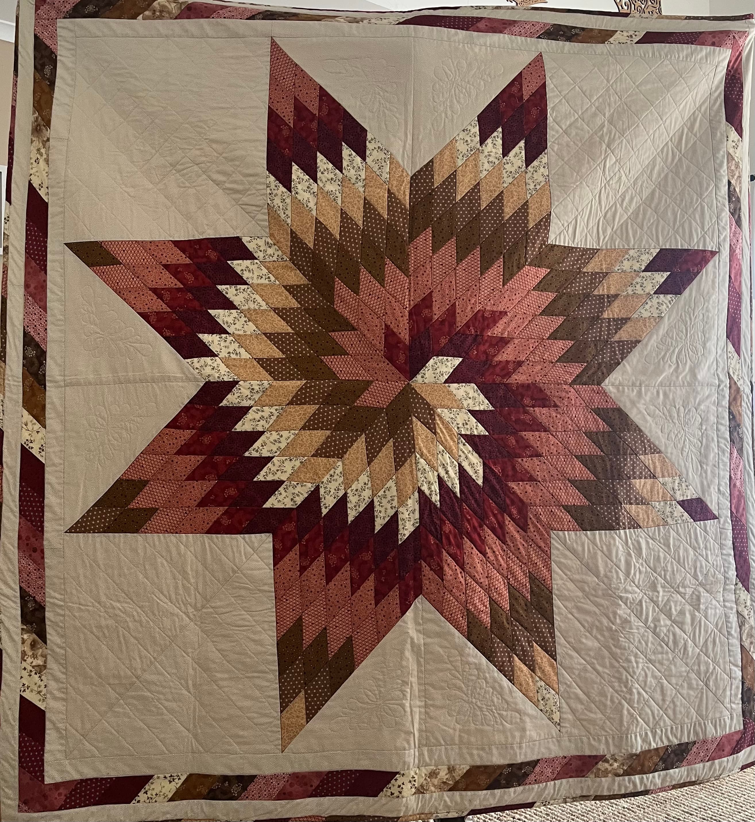 Handmade Lone Star Patchwork Quilt Multicoloured Bedspread