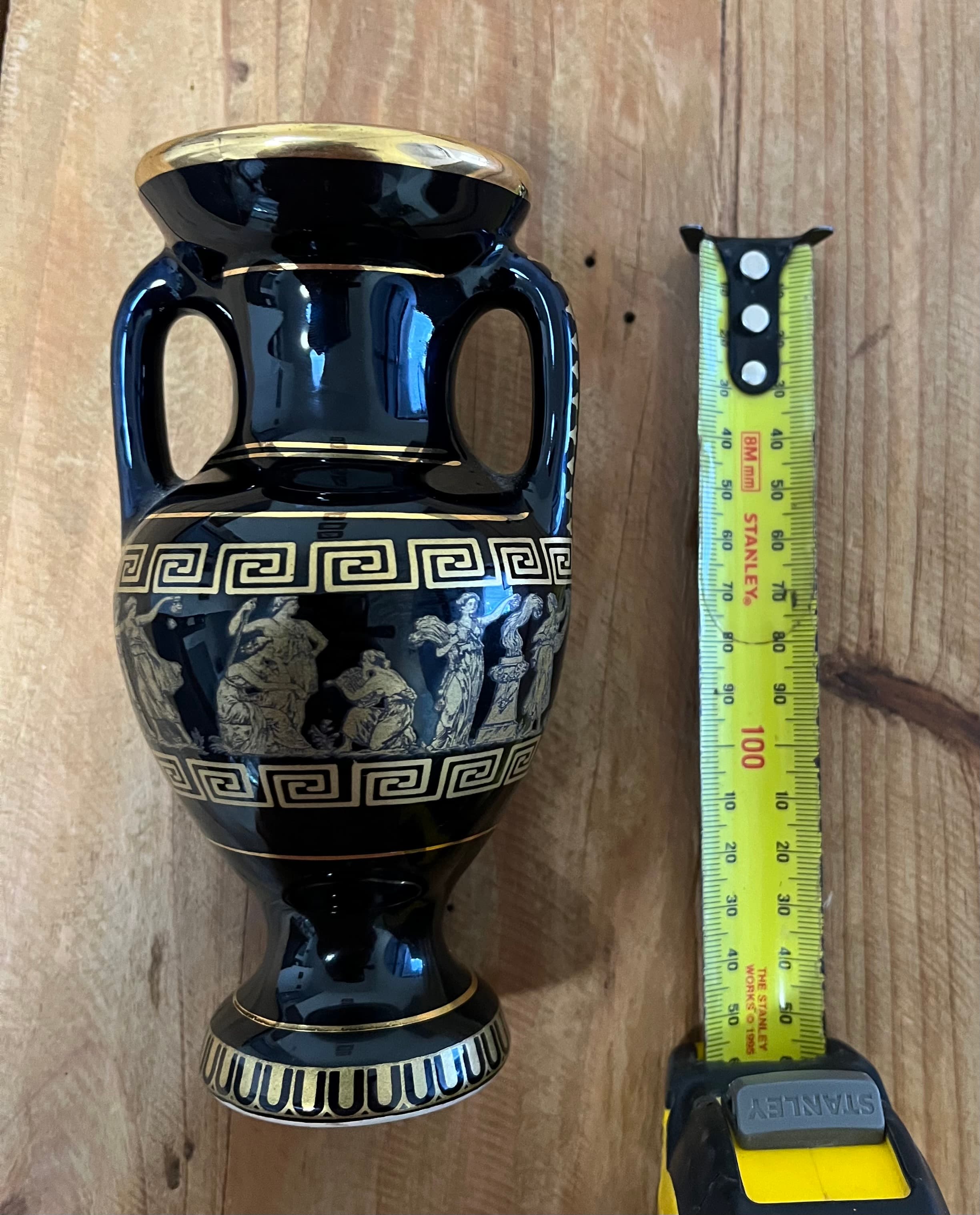 Vintage Greek Key Black And Gold Ceramic Amphora Vase 24k Gold — photo 3 of 6
