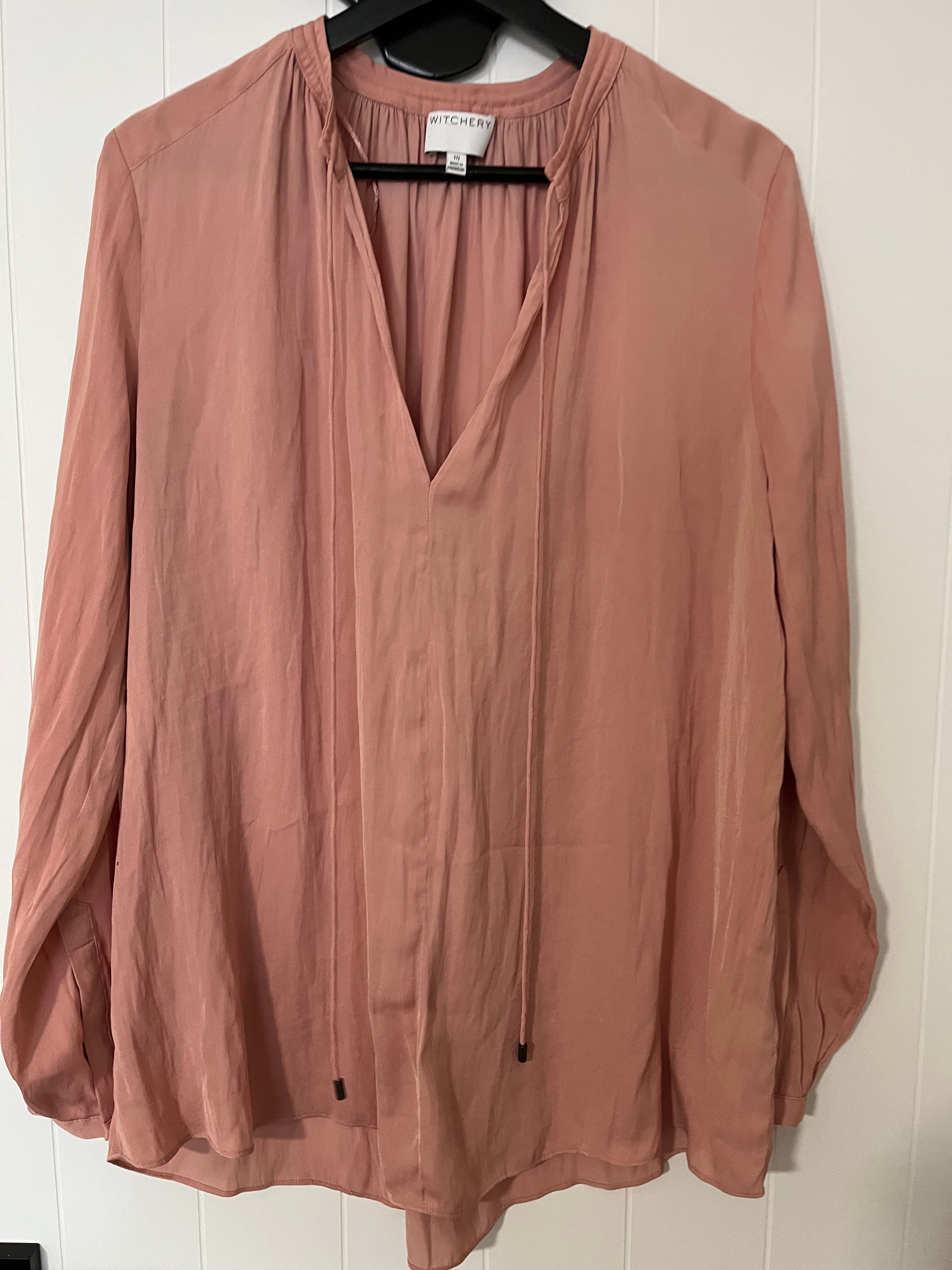 Witchery Dusty Rose V-Neck Long Sleeve Blouse Size 10
