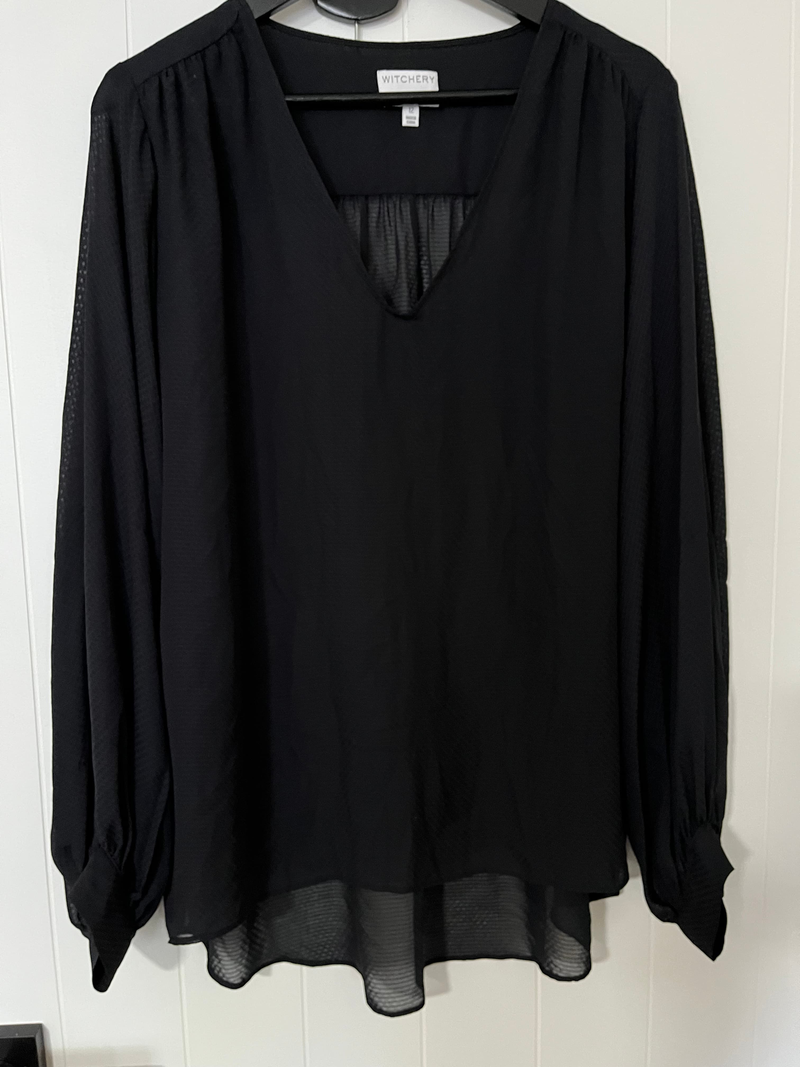 Witchery Navy Blue V-Neck Long Sleeve Blouse Size 12