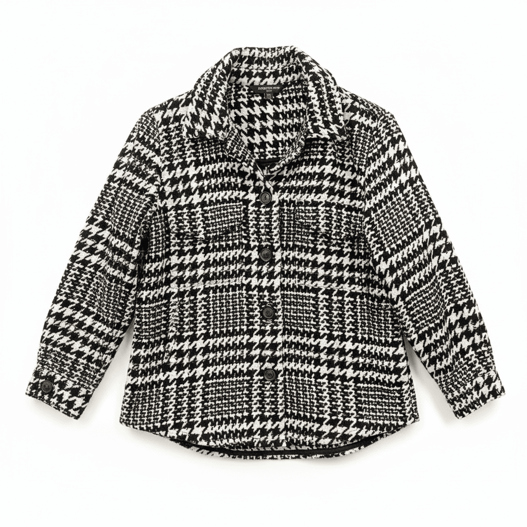 Forever New Petite Houndstooth Wool Blend Shacket Black White AUS 10 — photo 1 of 13