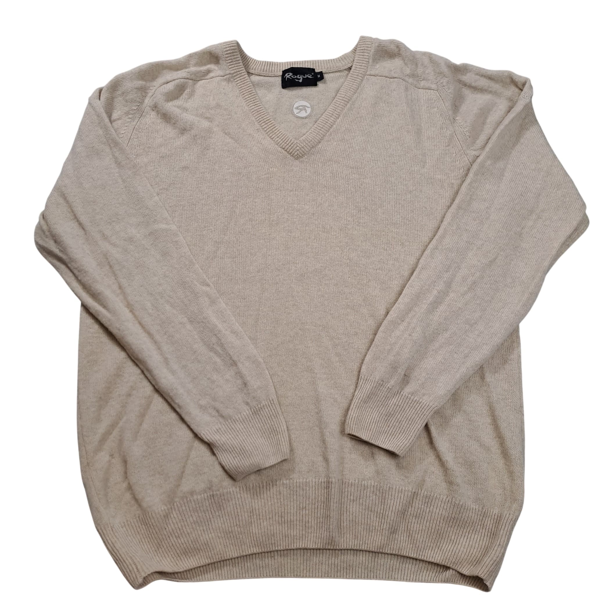 Rogue V-Neck Knit Sweater Men's Size M Beige Pullover