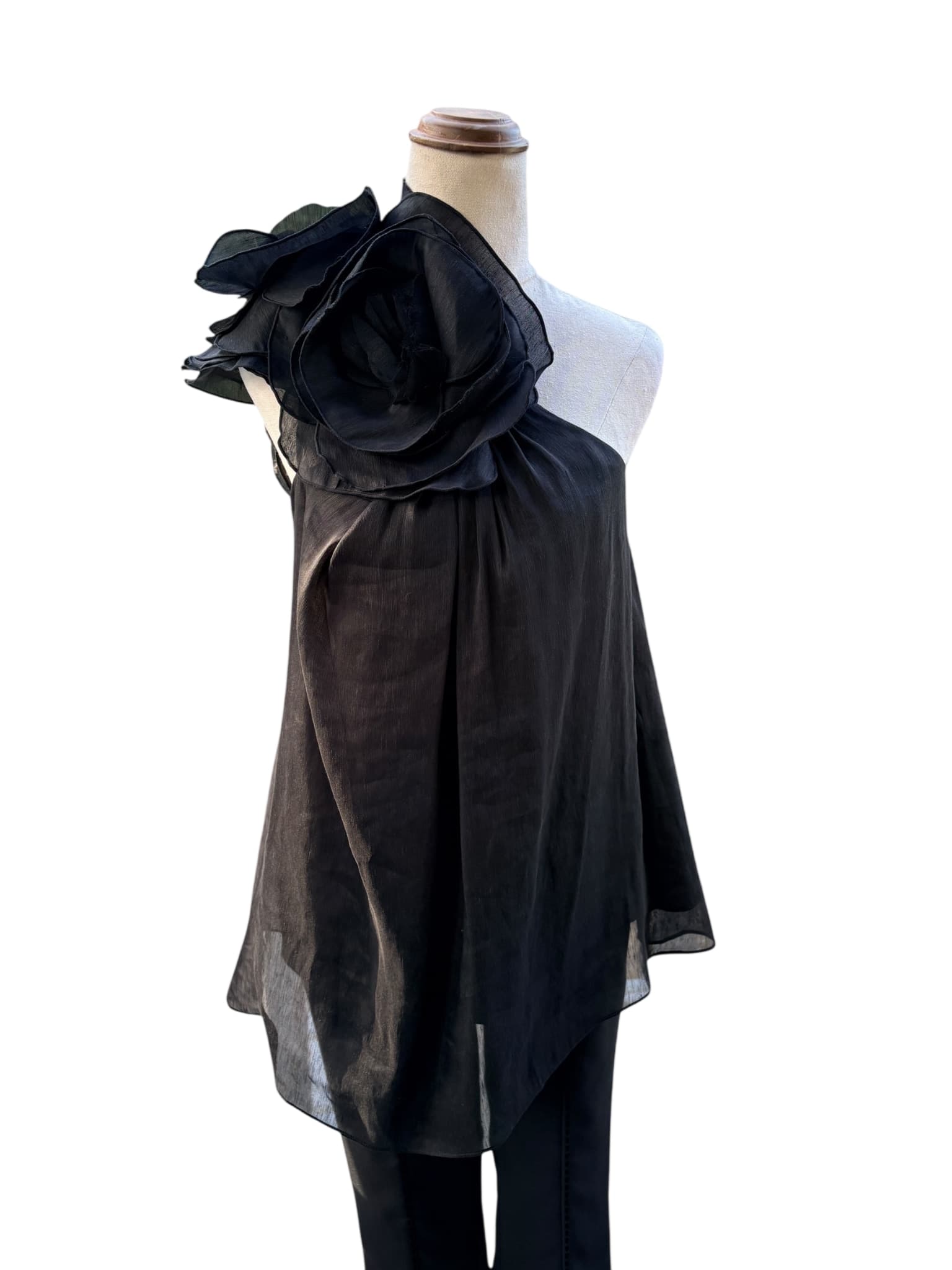 Aje. One-Shoulder Chiffon Blouse Black Size 8