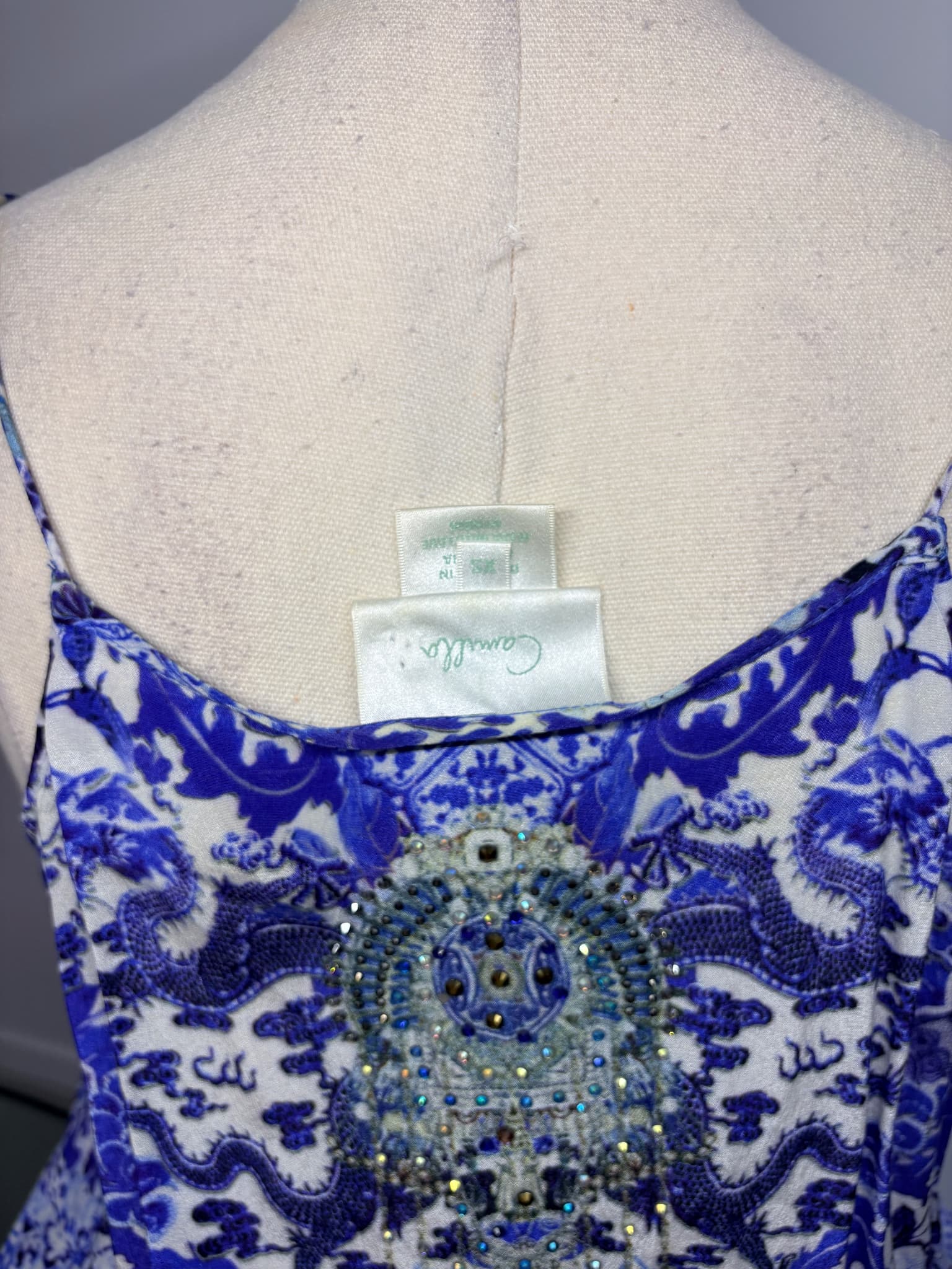 Camilla Silk Embellished Playsuit Blue Patterned Size XS — photo 5 of 9