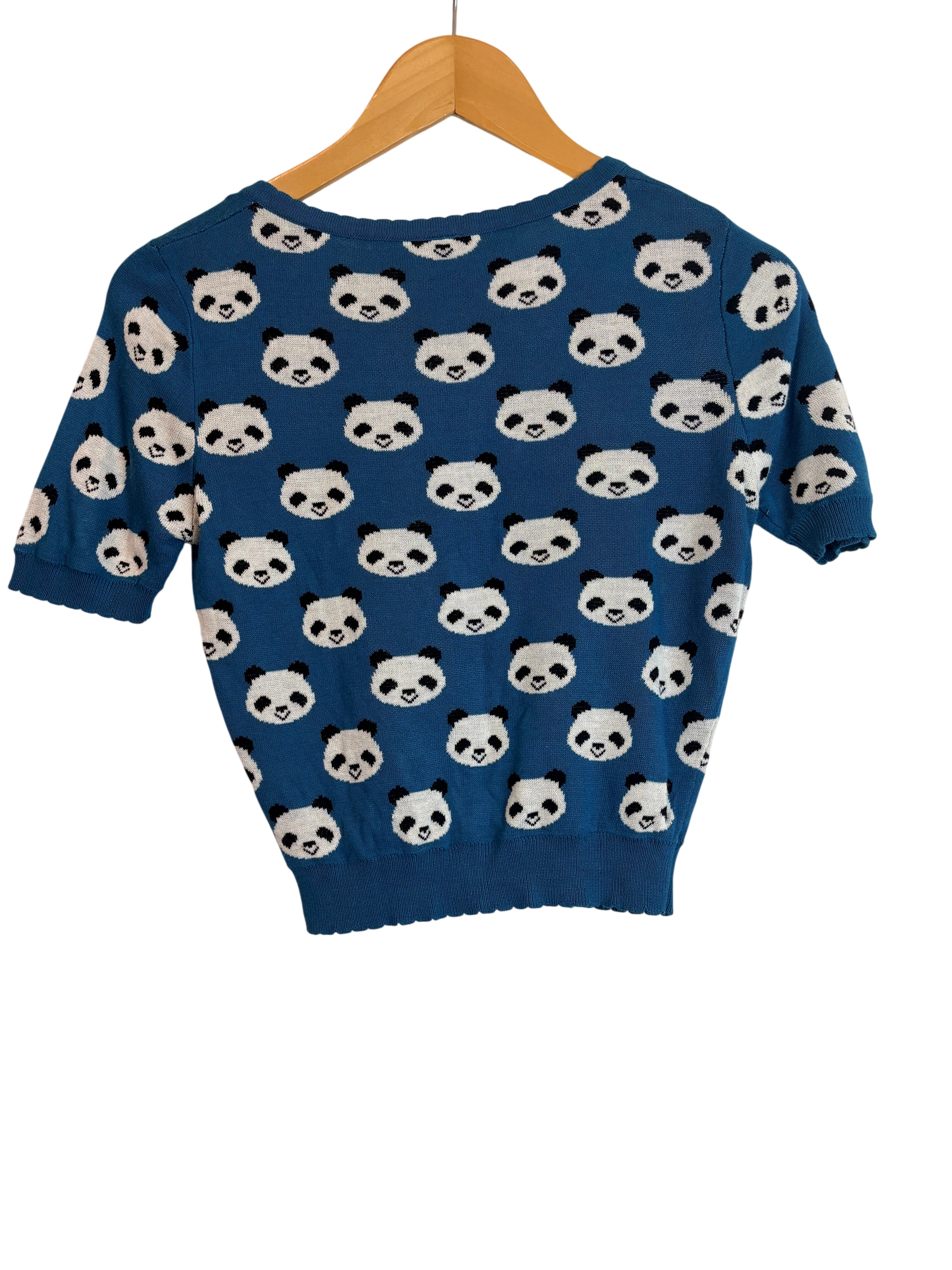 Dangerfield Panda Print Knit Short Sleeve Cardigan Blue Size 8 — photo 2 of 5