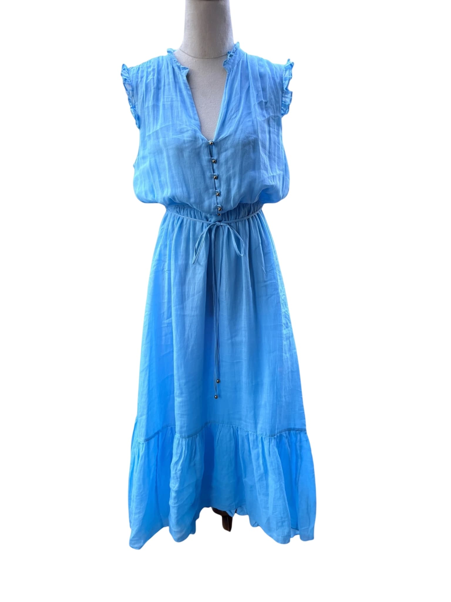 Forever New Ruffle Sleeve Button Down Midi Dress Blue AU 8 — photo 1 of 6