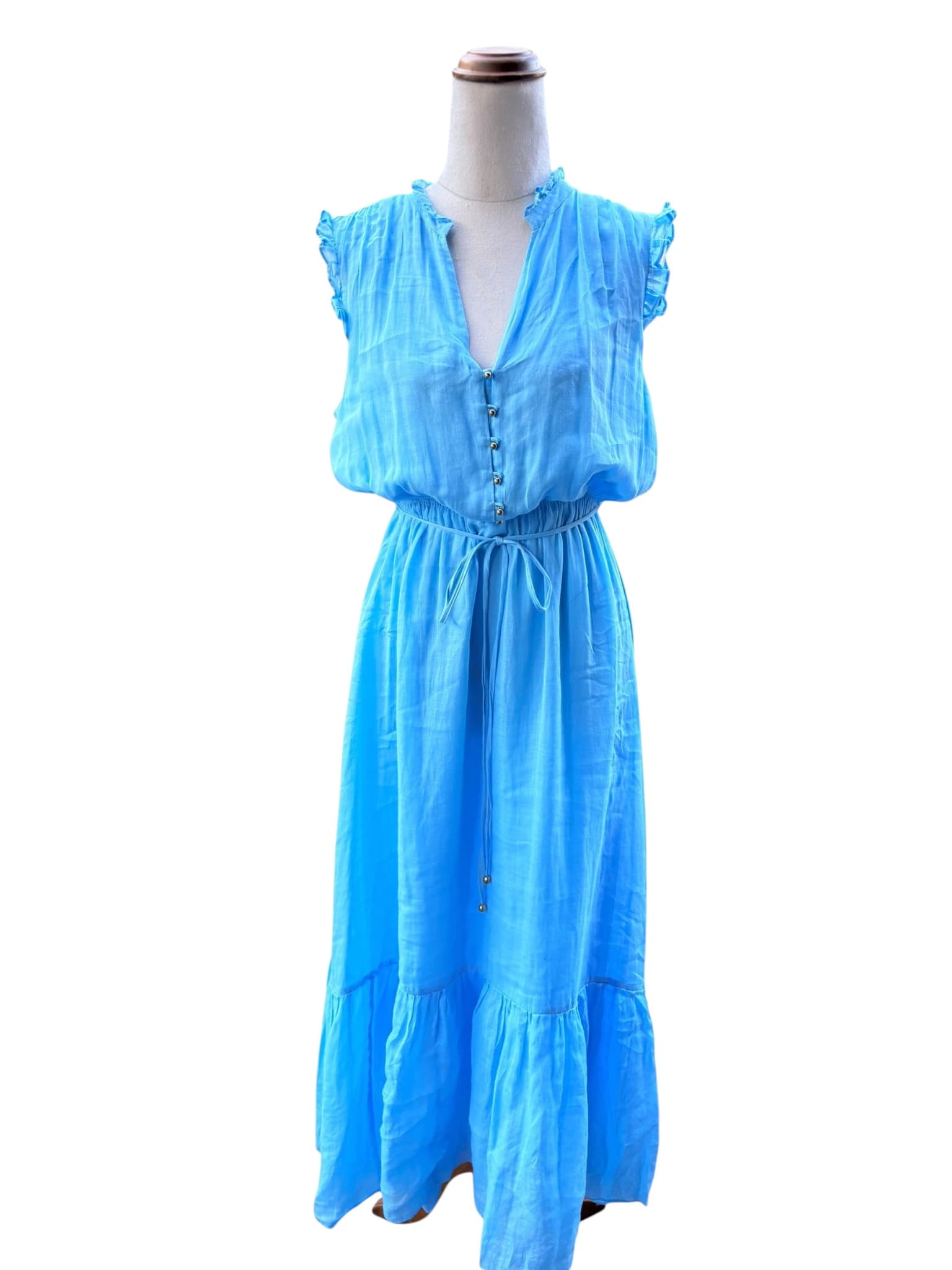 Forever New Ruffle Sleeve Button Down Midi Dress Blue AU 8 — photo 2 of 6
