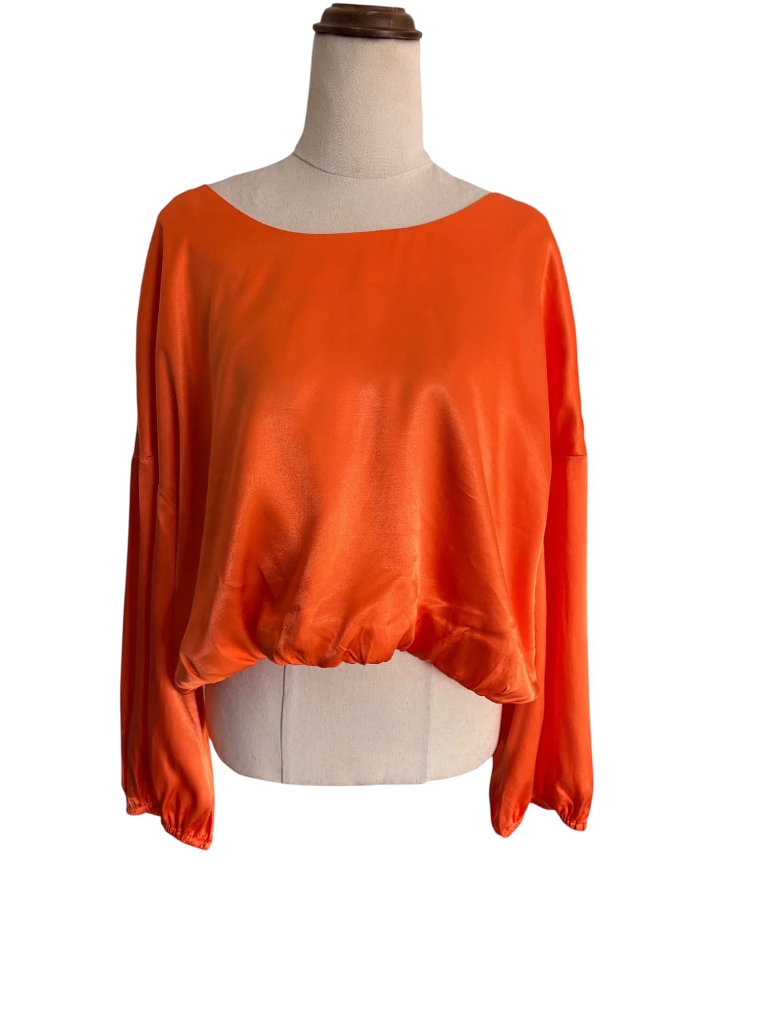 Gorman Satin Long Sleeve Blouse Orange Elastic Hem