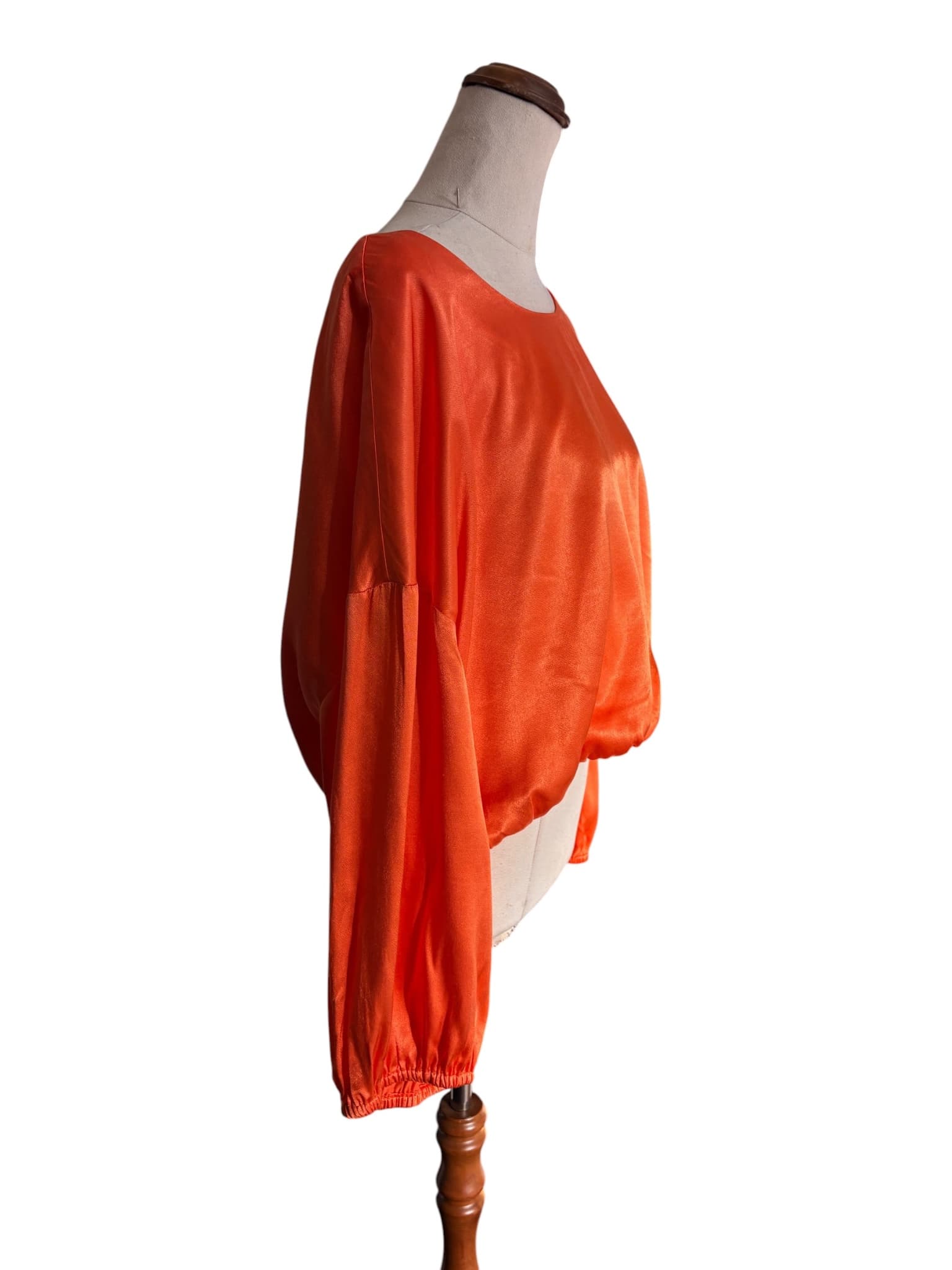 Gorman Satin Long Sleeve Blouse Orange Elastic Hem — photo 3 of 7