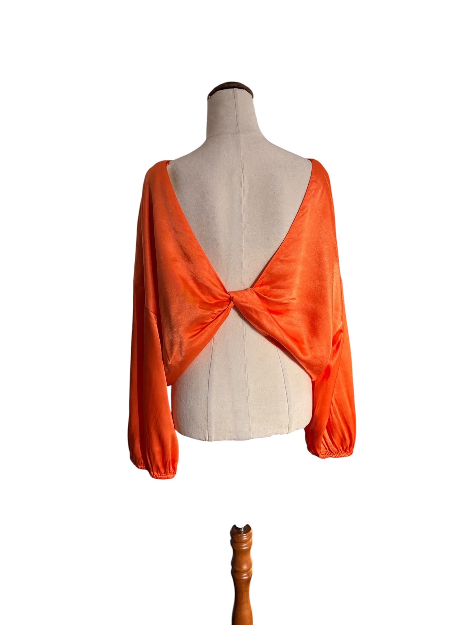 Gorman Satin Long Sleeve Blouse Orange Elastic Hem — photo 4 of 7