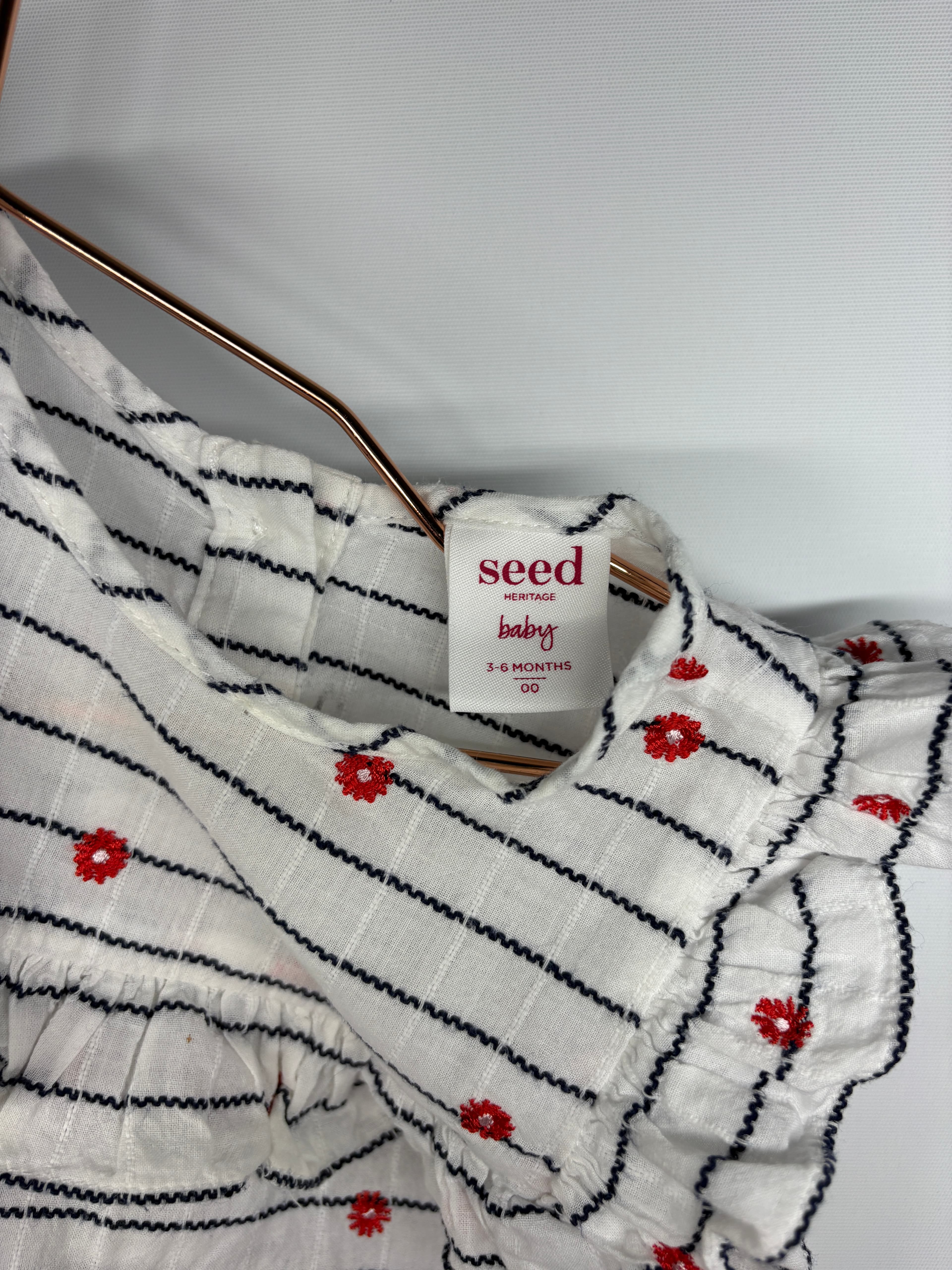 Seed Baby Girl Striped Floral Embroidered Romper White 3-6 Months — photo 2 of 14