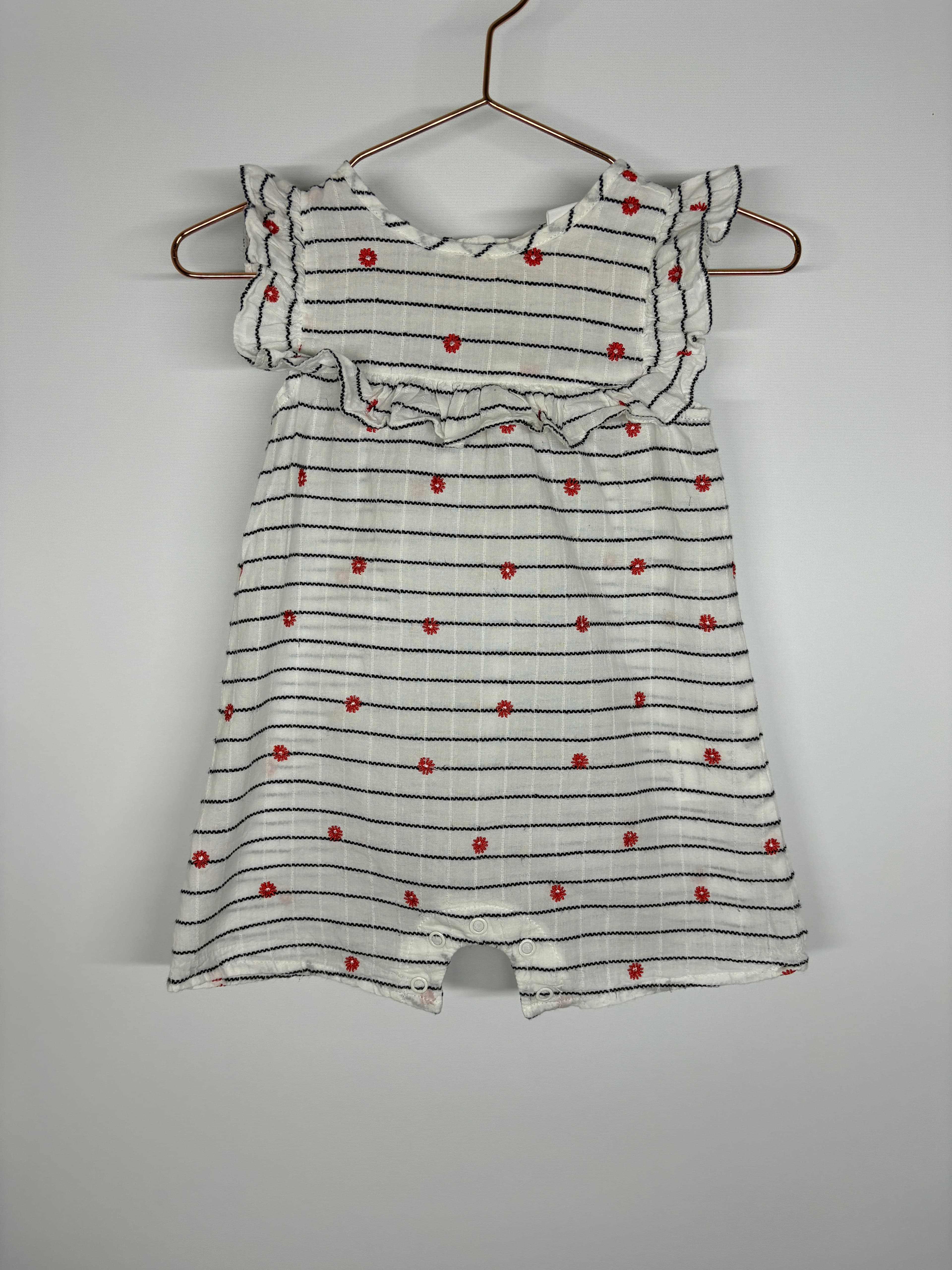 Seed Baby Girl Striped Floral Embroidered Romper White 3-6 Months — photo 4 of 14