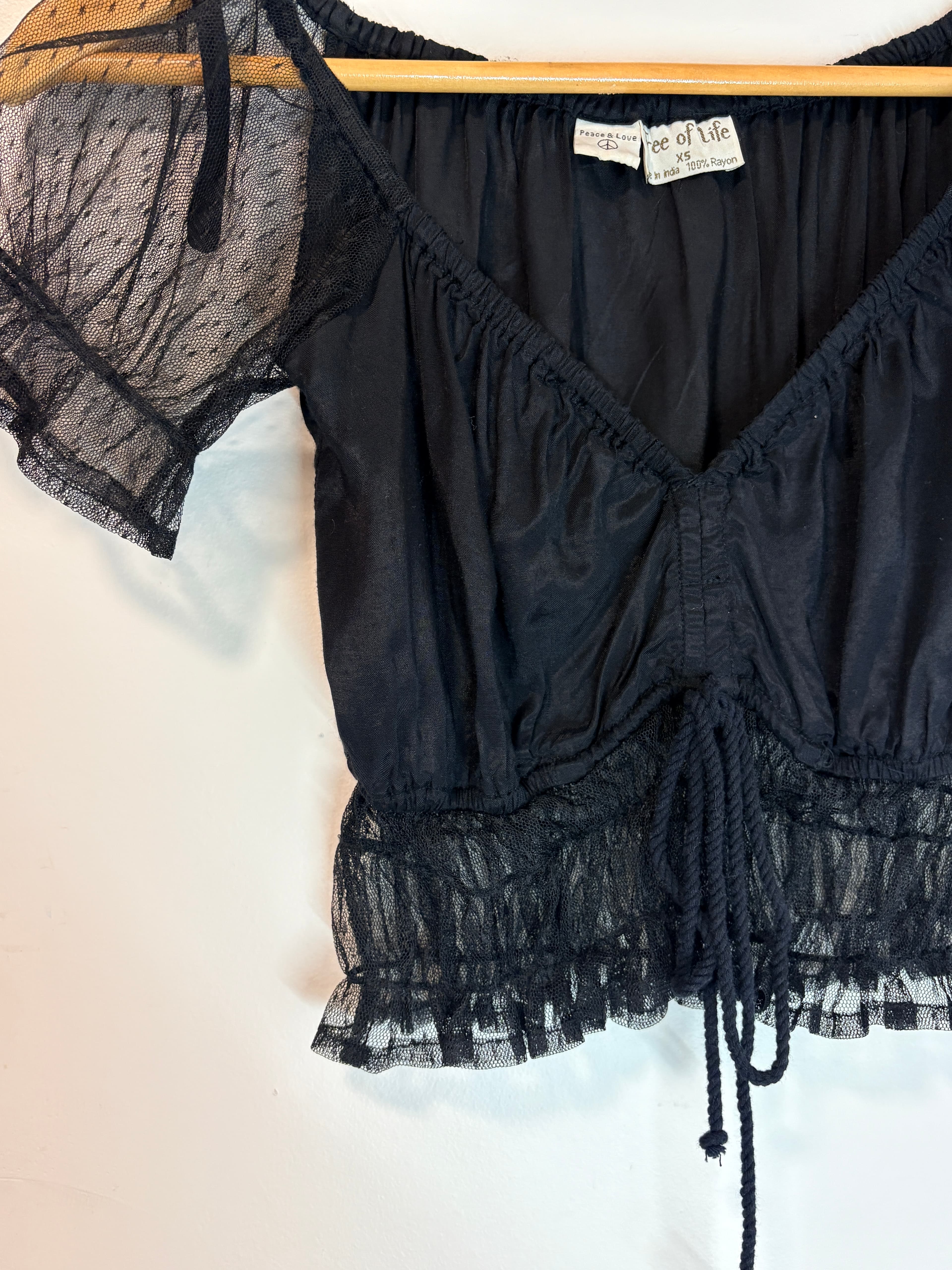 Tree of Life Off-Shoulder Crop Top Black Swiss Dot Mesh XS Y2K — photo 3 of 12