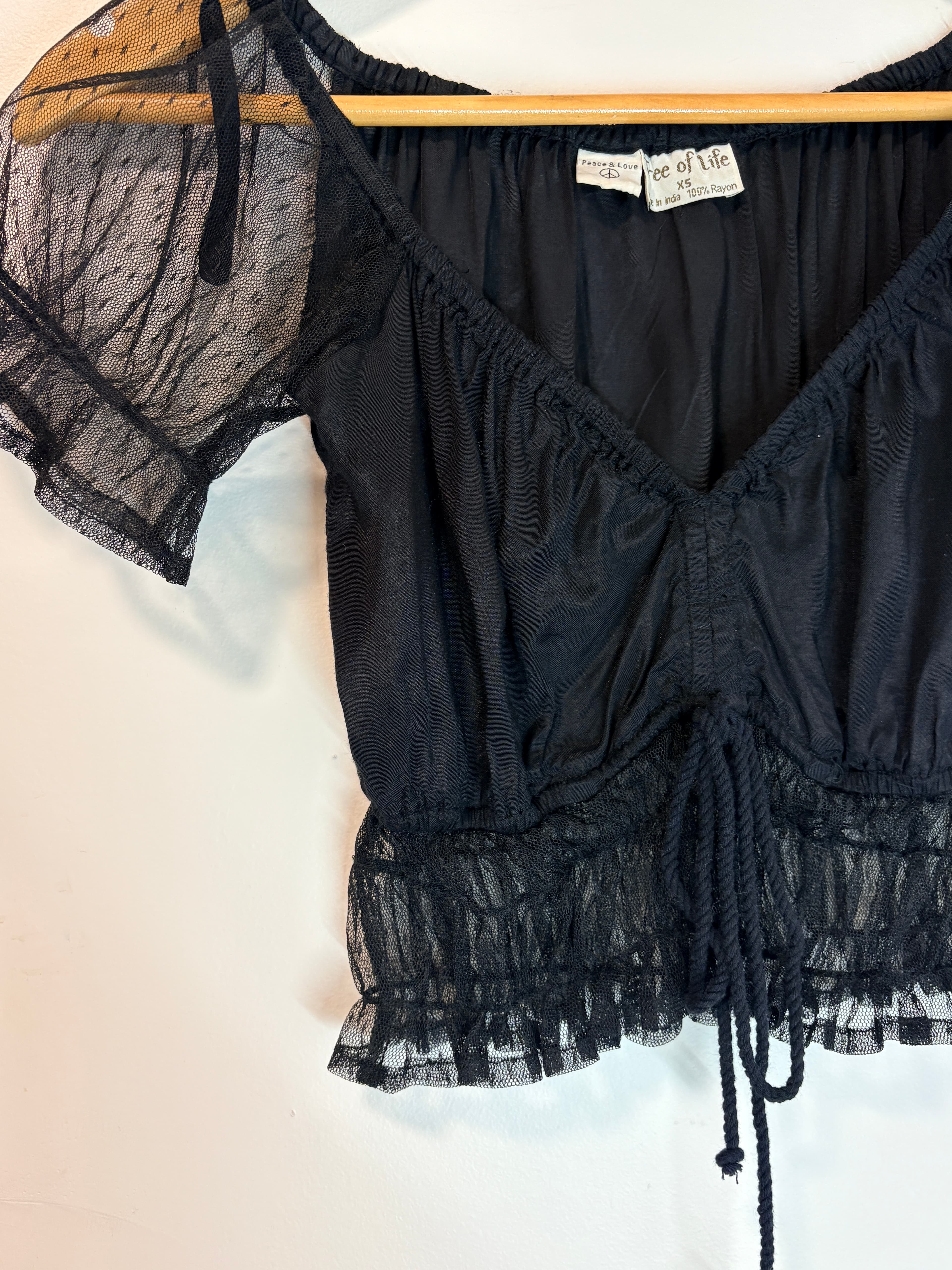 Tree of Life Off-Shoulder Crop Top Black Swiss Dot Mesh XS Y2K — photo 4 of 12