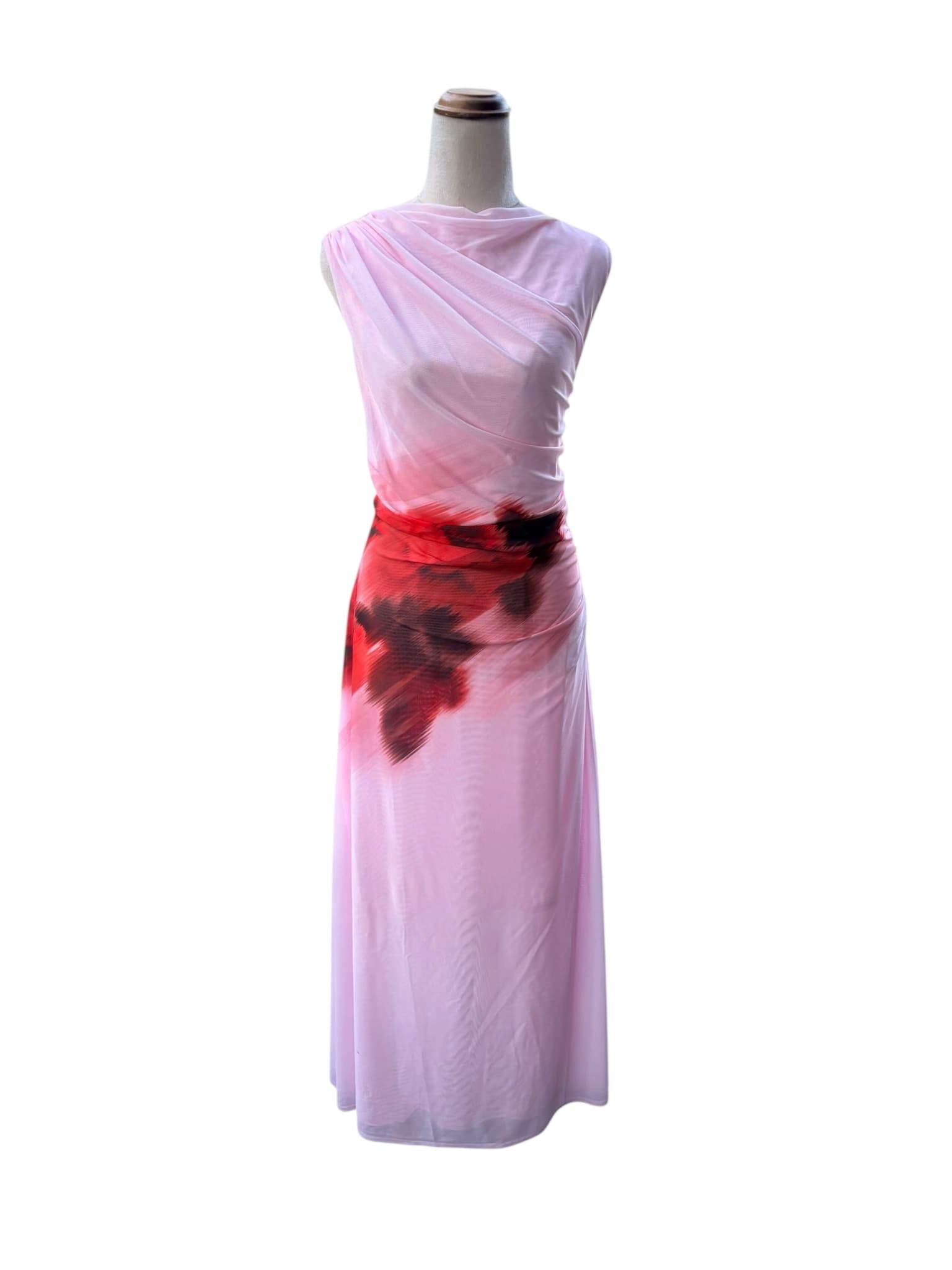 Witchery Mesh Midi Dress Pink Abstract Floral Print Size L