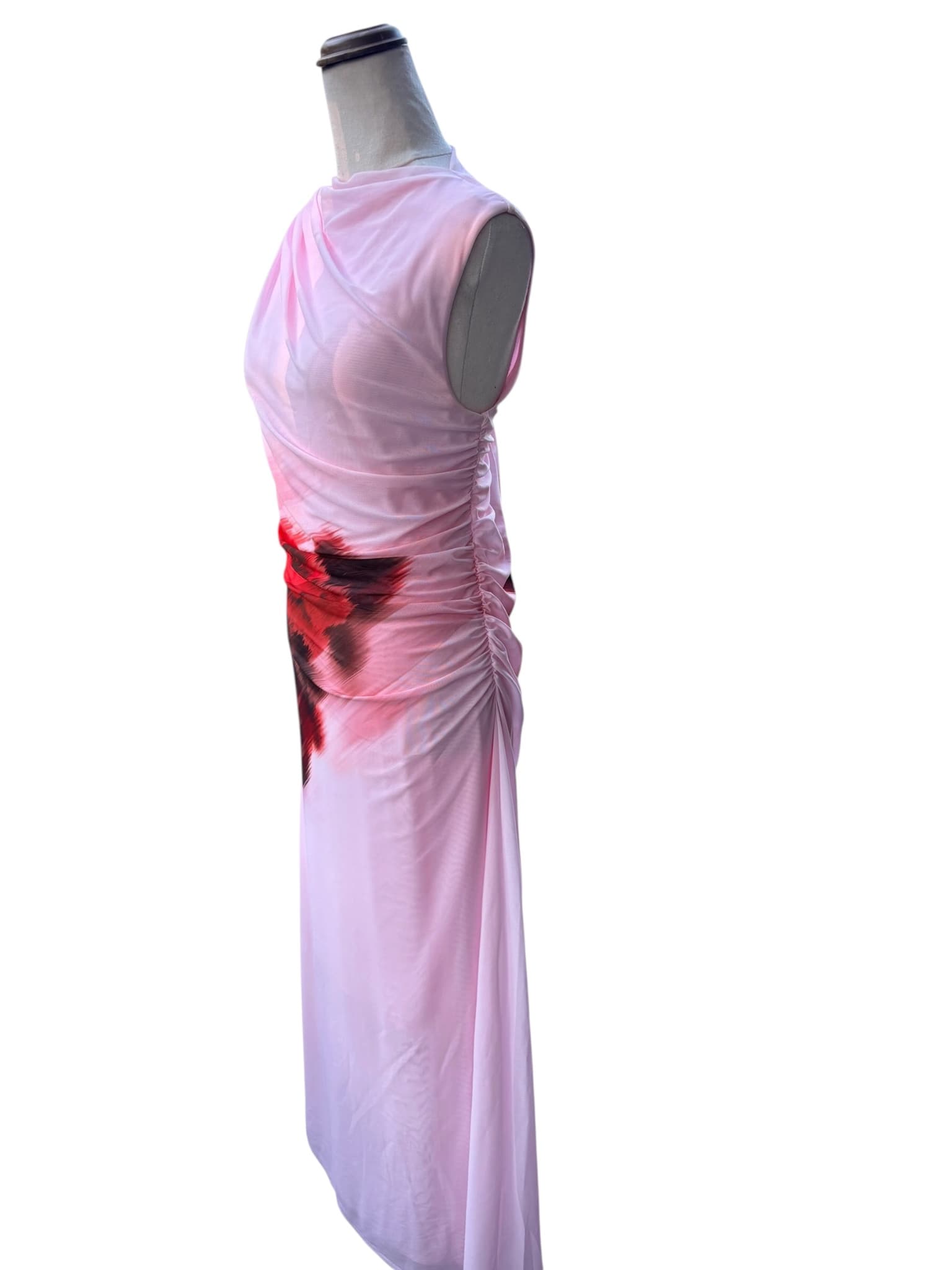 Witchery Mesh Midi Dress Pink Abstract Floral Print Size L — photo 4 of 6