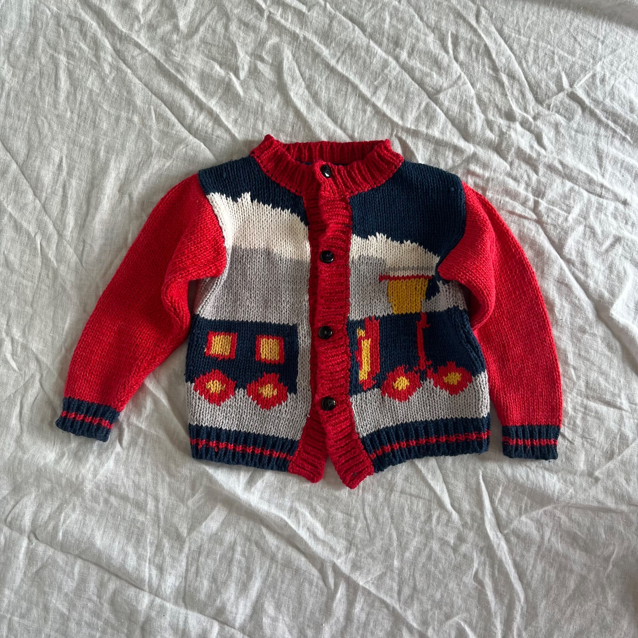 Baby Beluga Vintage Train Intarsia Knit Cardigan - 12 Months